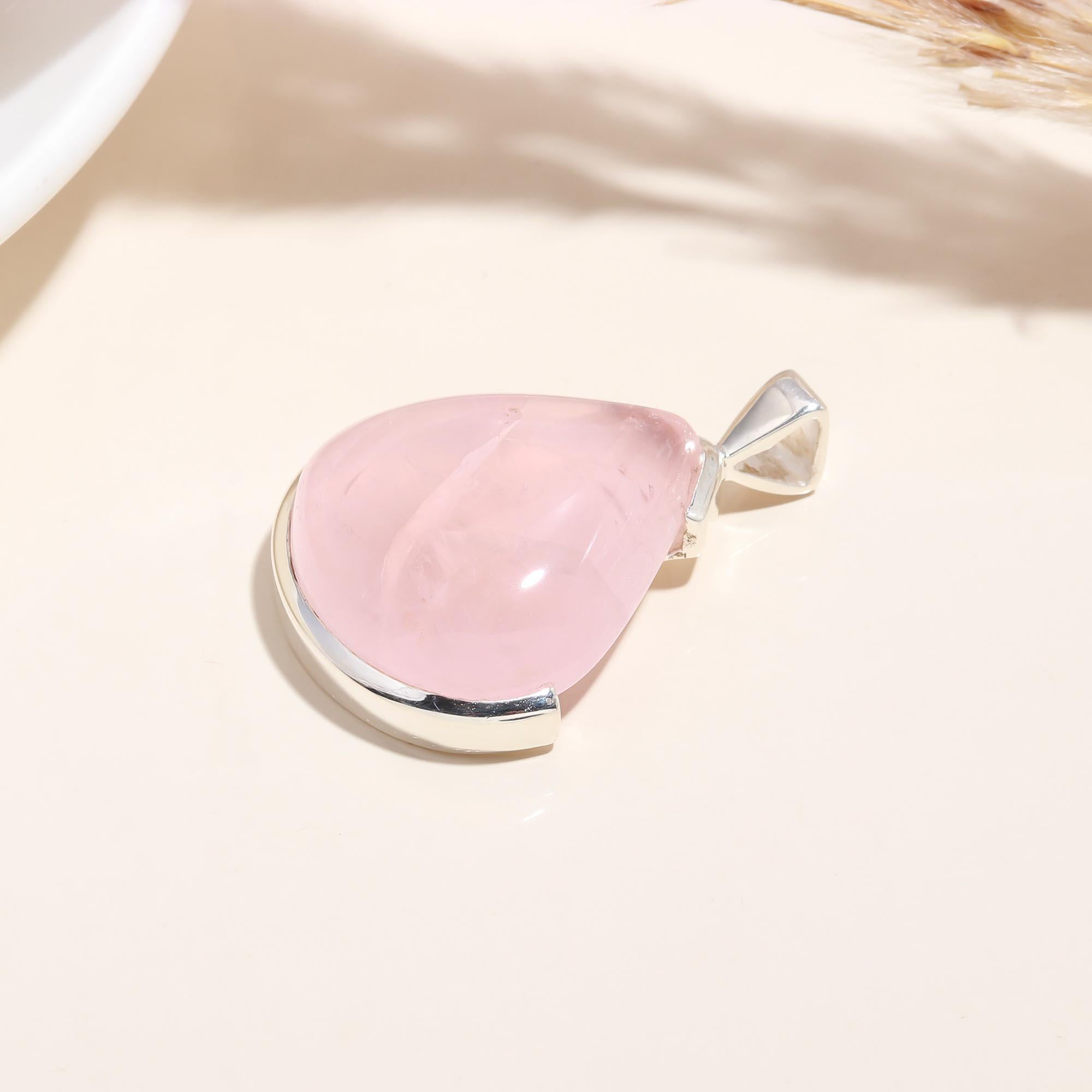 The Soft Serenity: Large Rose Quartz Teardrop Pendant