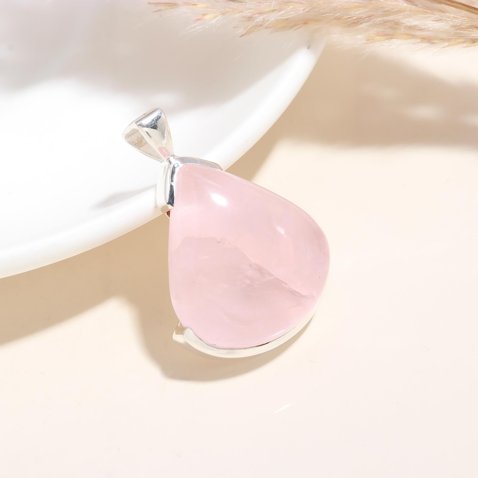 The Soft Serenity: Large Rose Quartz Teardrop Pendant