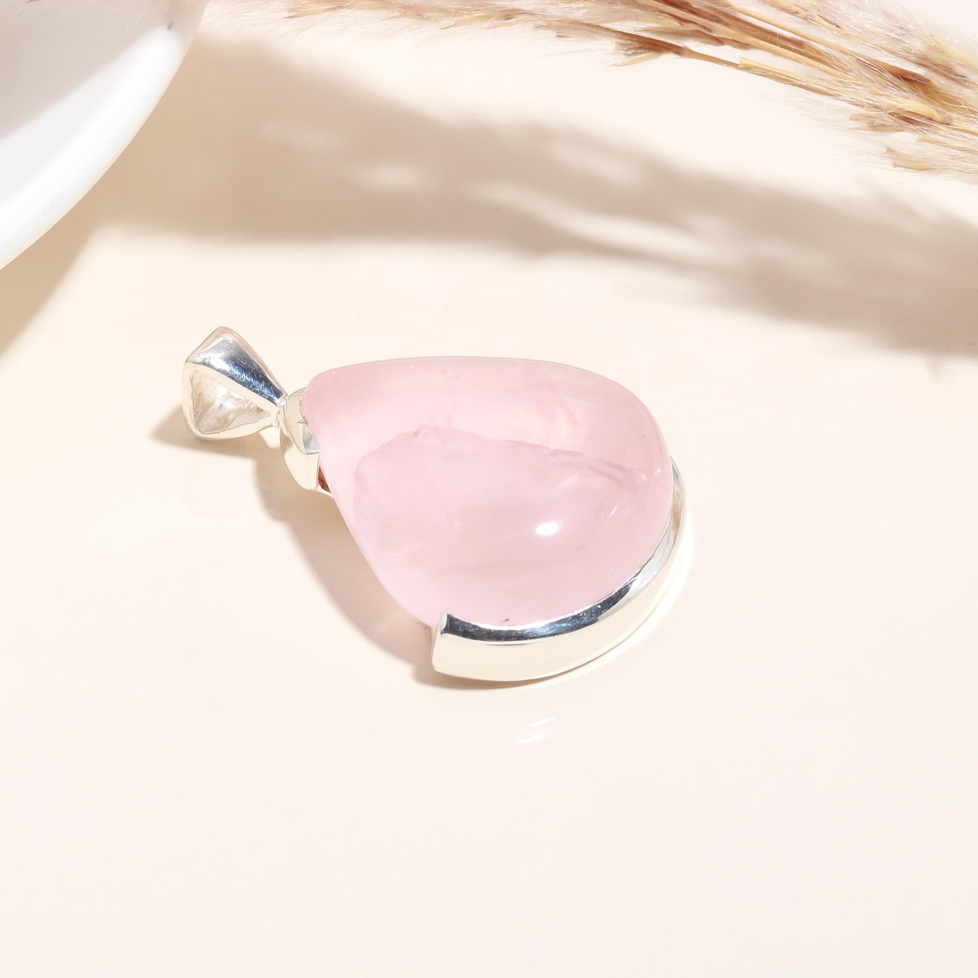 The Soft Serenity: Large Rose Quartz Teardrop Pendant