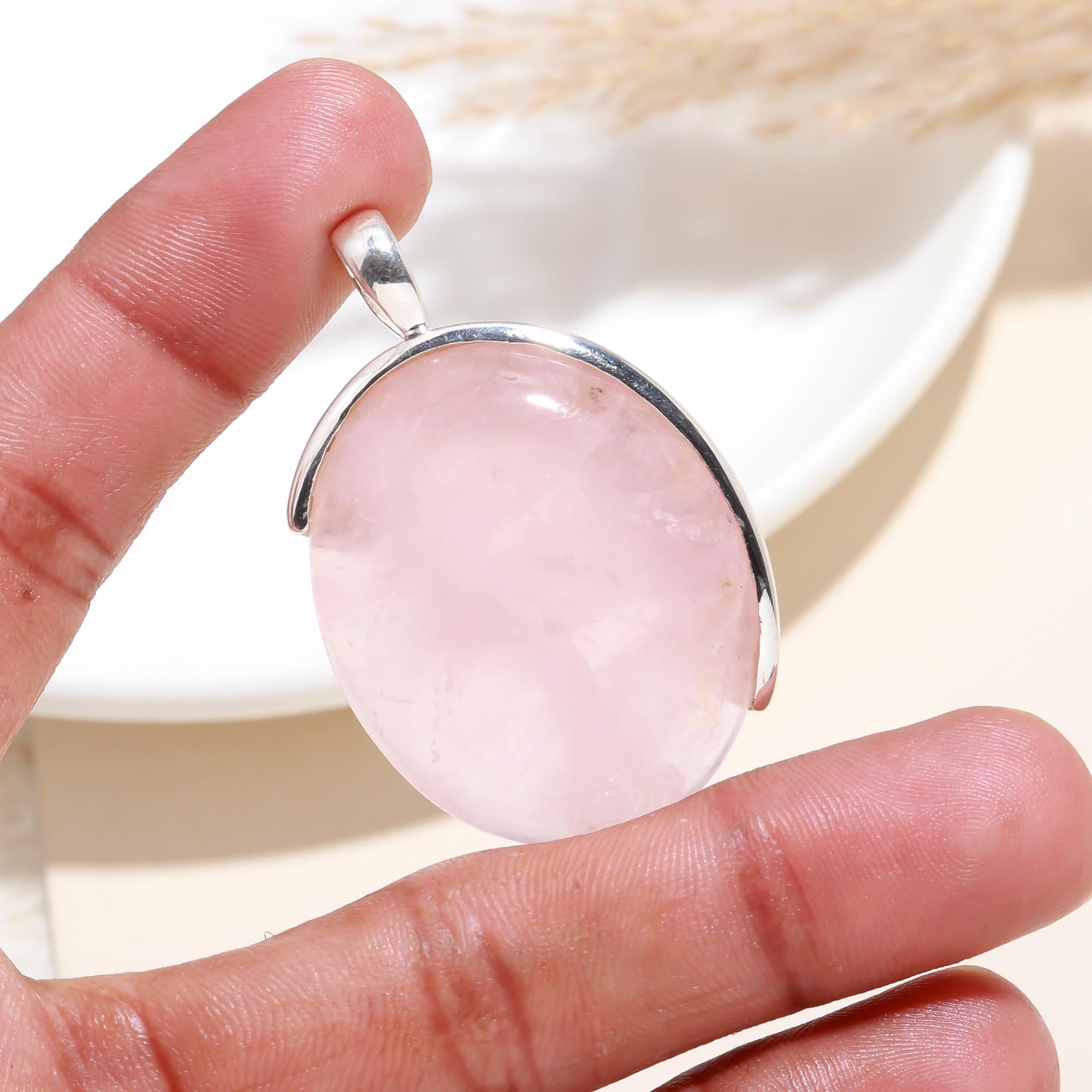 The Pink Horizon: Large Rose Quartz Oval Pendant