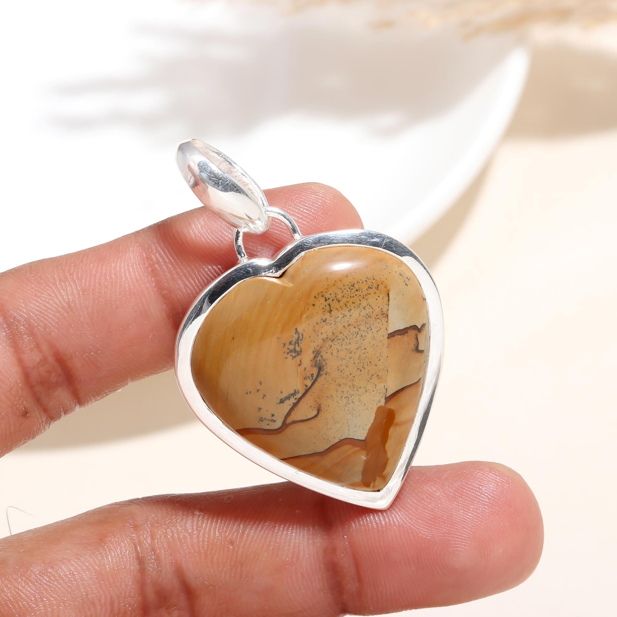 The The Picture Jasper Heart: Natural Landscape Silver Pendant