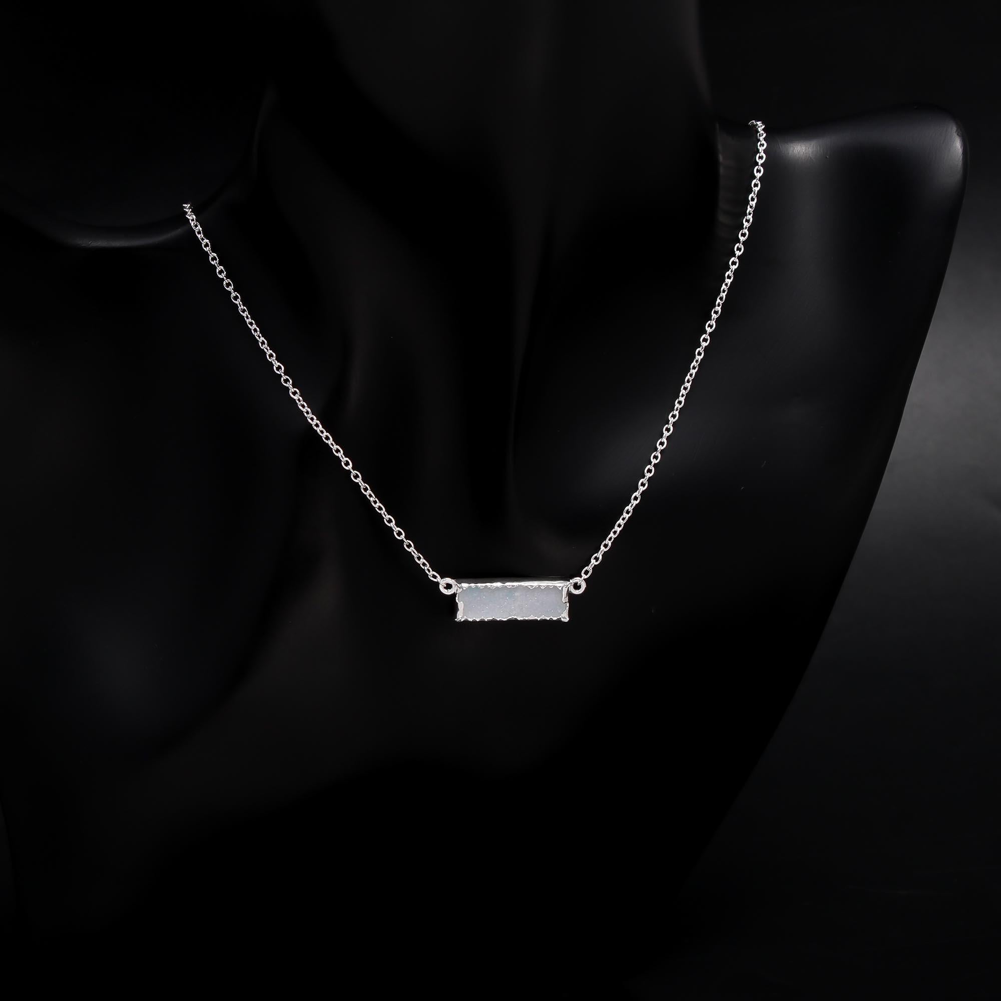 The White Sparkle: Rectangular Druzy Bar Necklace
