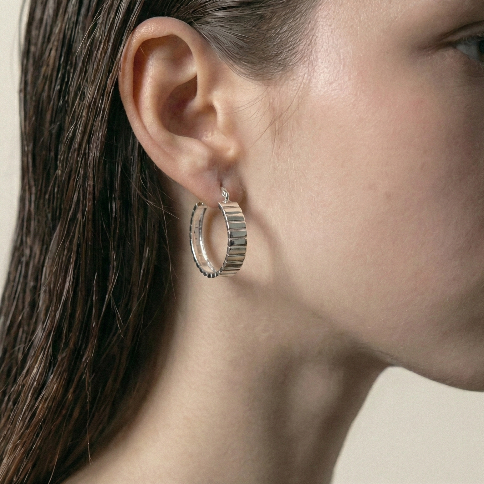 925 Sterling Silver Classic Textured Hoop Earrings