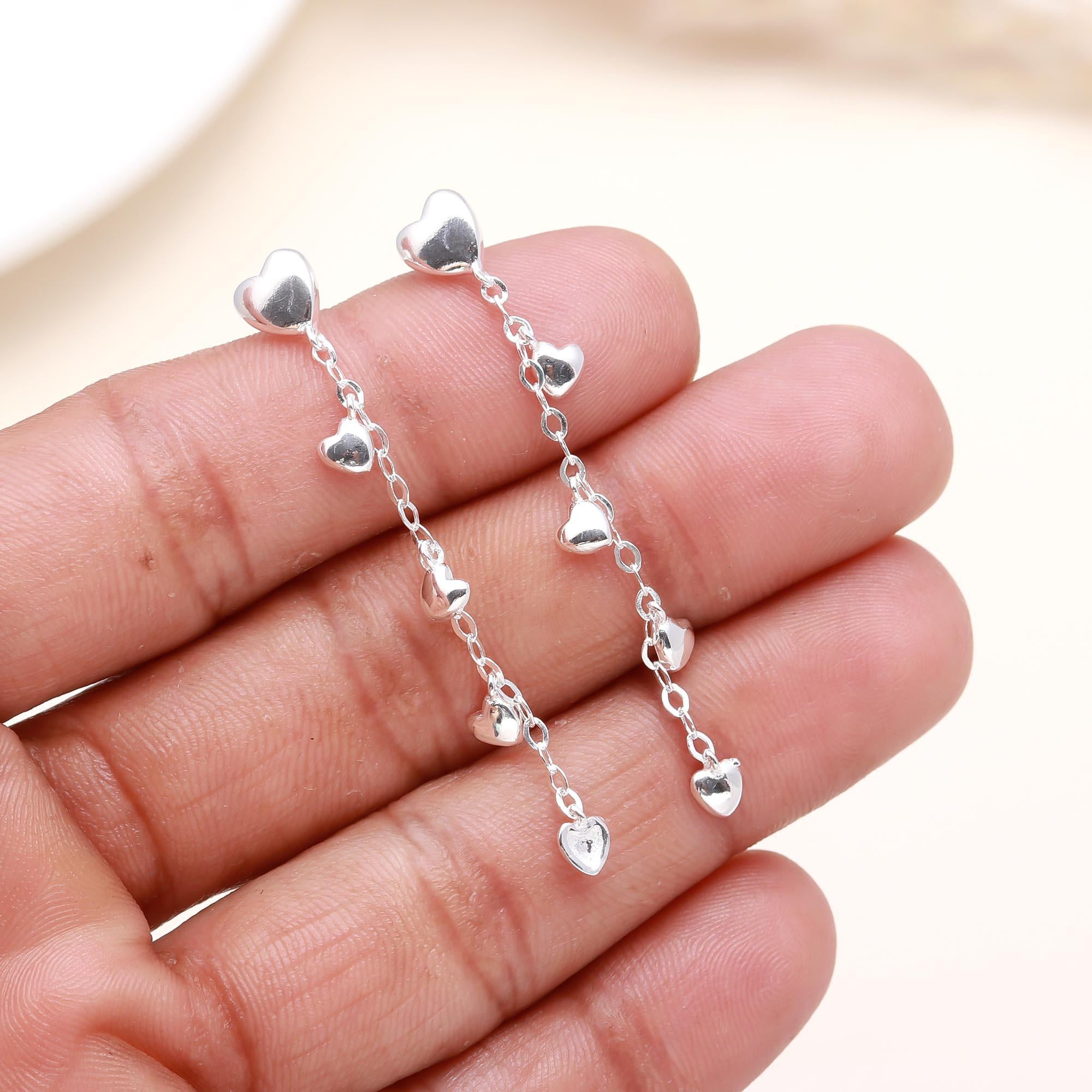 925 Sterling Silver Heart Dangle Earrings