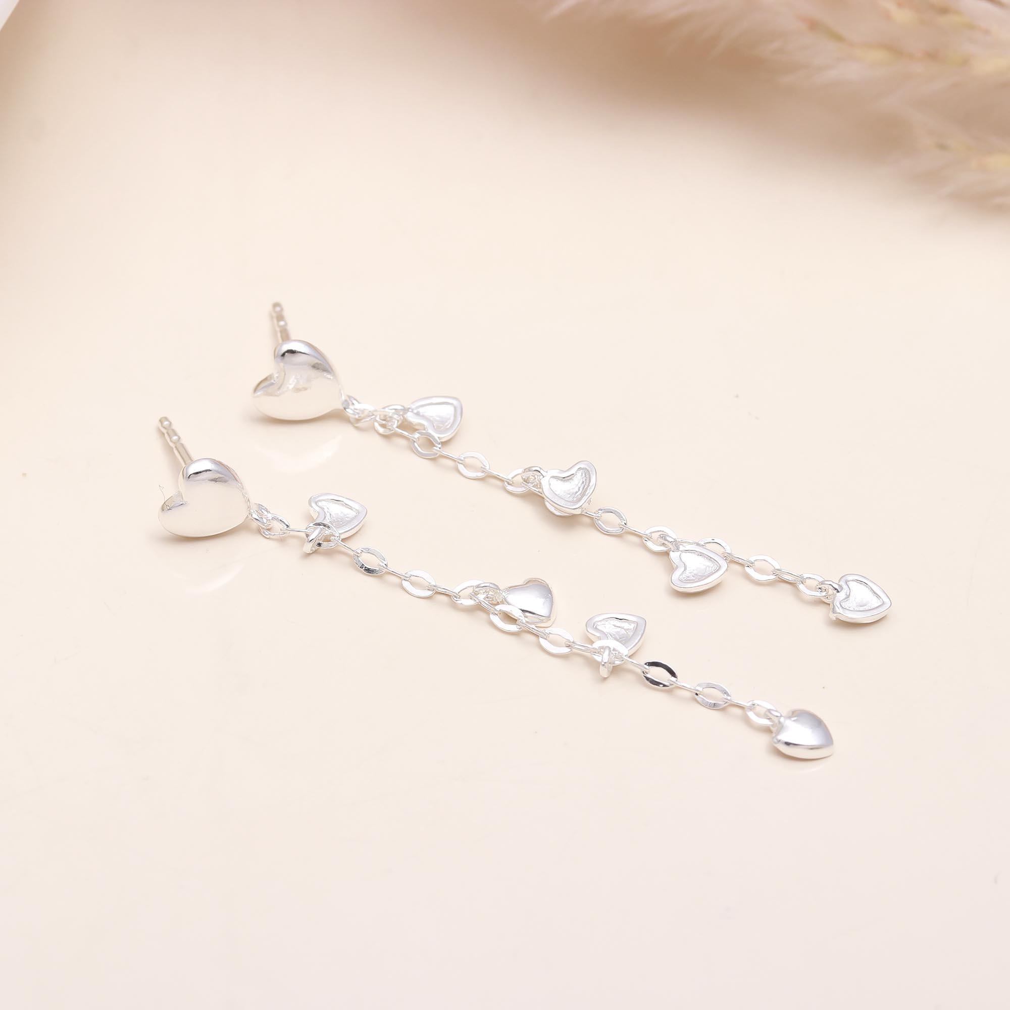 925 Sterling Silver Heart Dangle Earrings