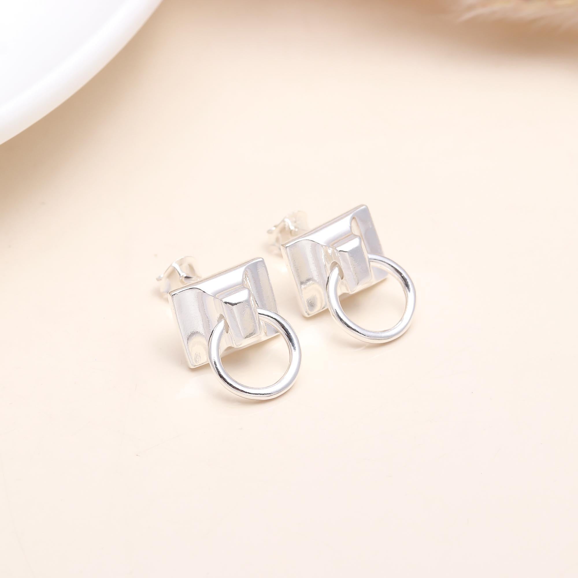 925 Sterling Silver Modern Geometric Stud Earrings