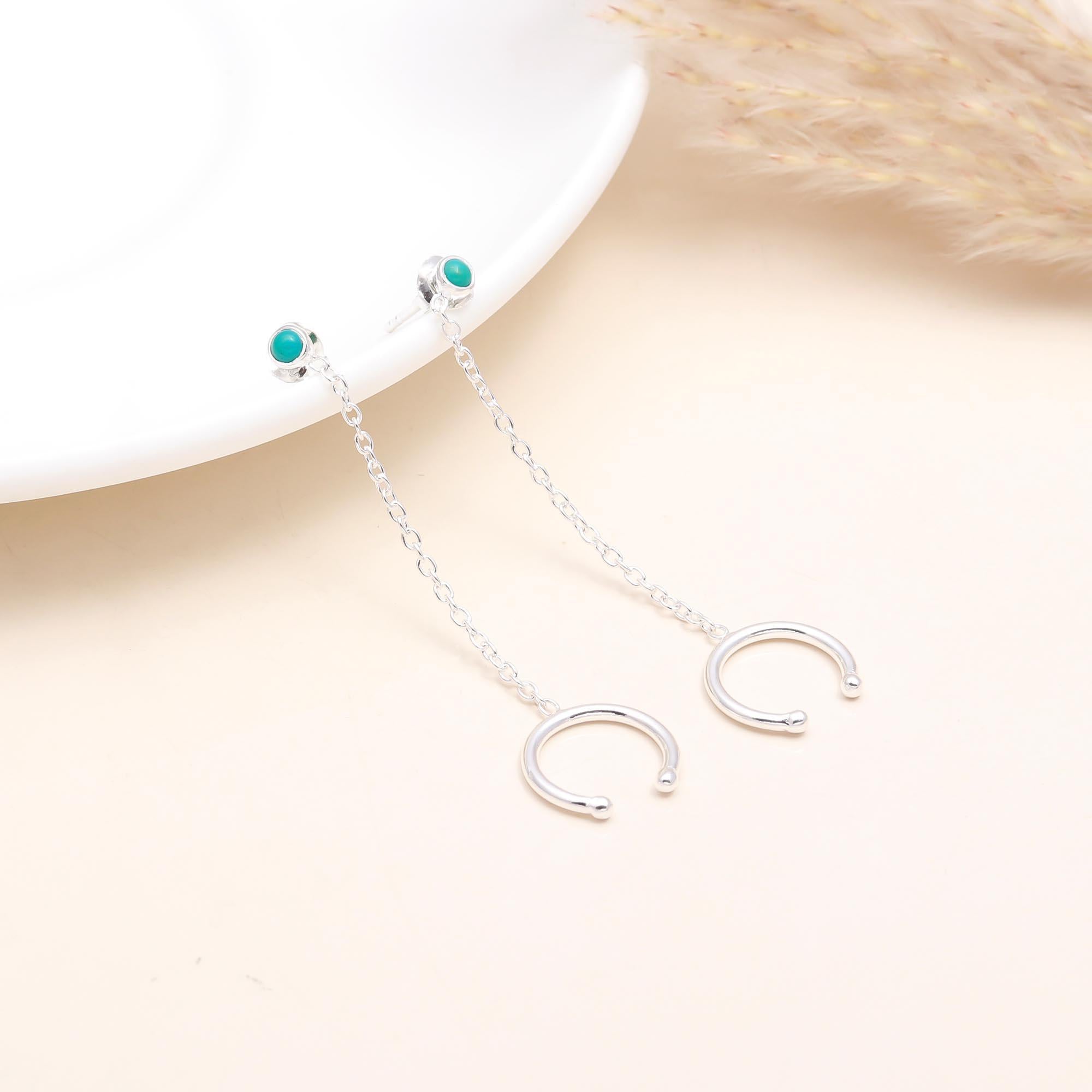 925 Sterling Silver Turquoise Crescent Stud Earrings