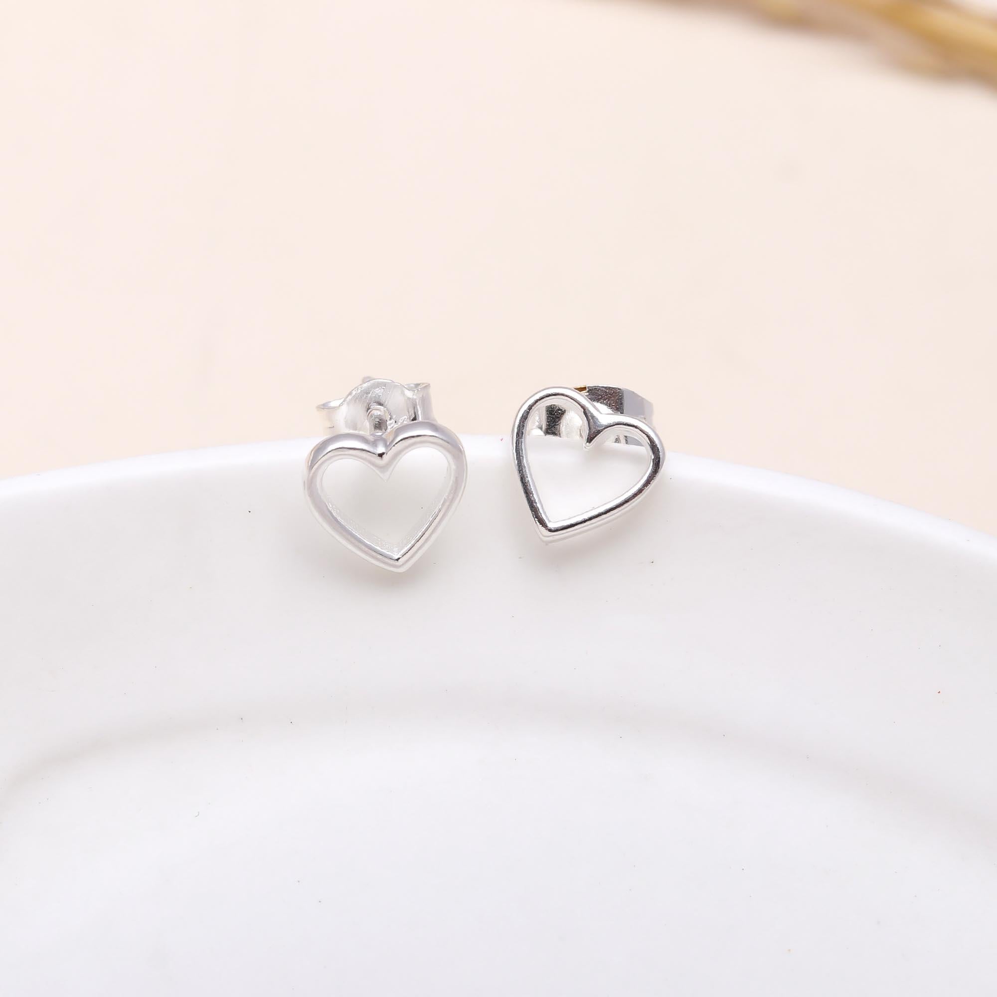 925 Sterling Silver Open Heart Stud Earrings