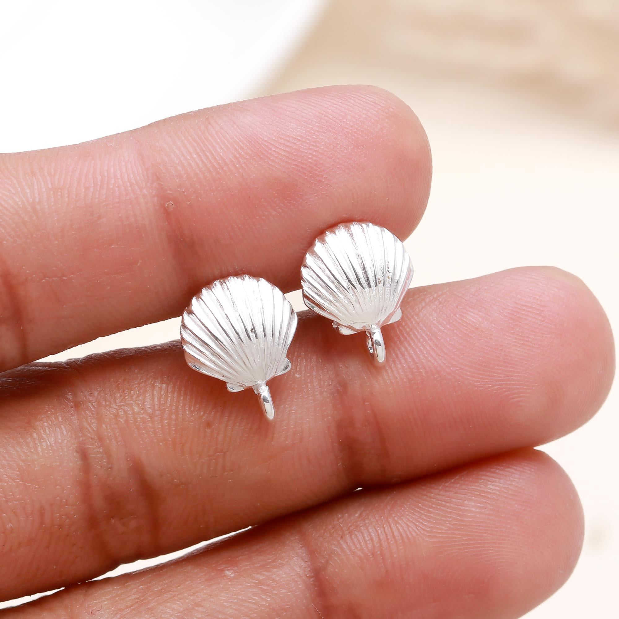 925 Sterling Silver Scallop Shell Stud Earrings