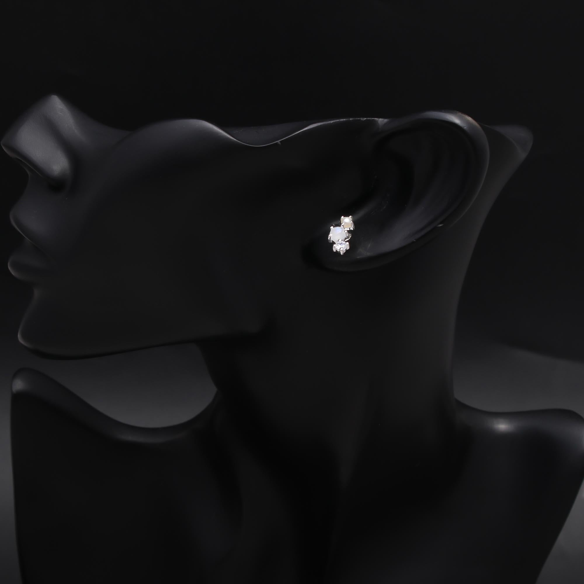 925 Sterling Silver Moonstone, Pearl & CZ Cluster Earrings