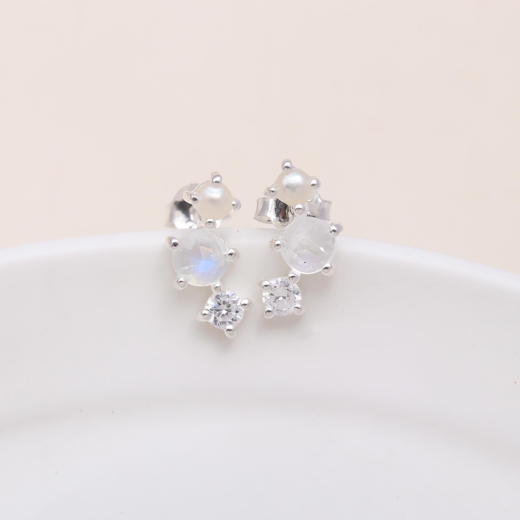 925 Sterling Silver Trio Cluster Stud Earrings