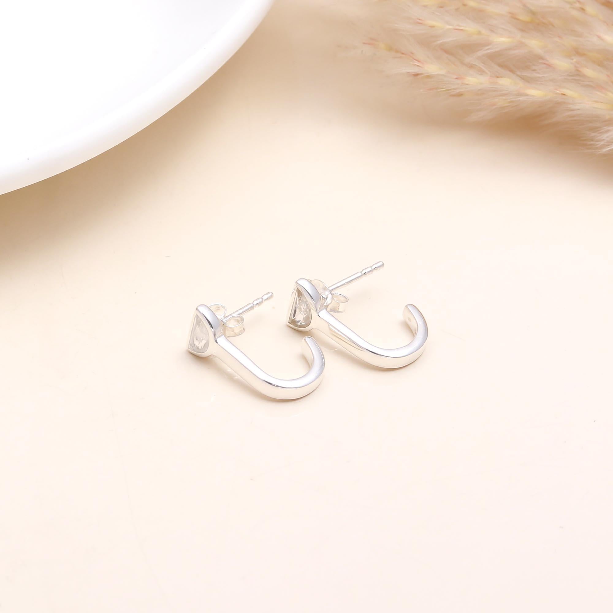 925 Sterling Silver Cz Huggie Earrings