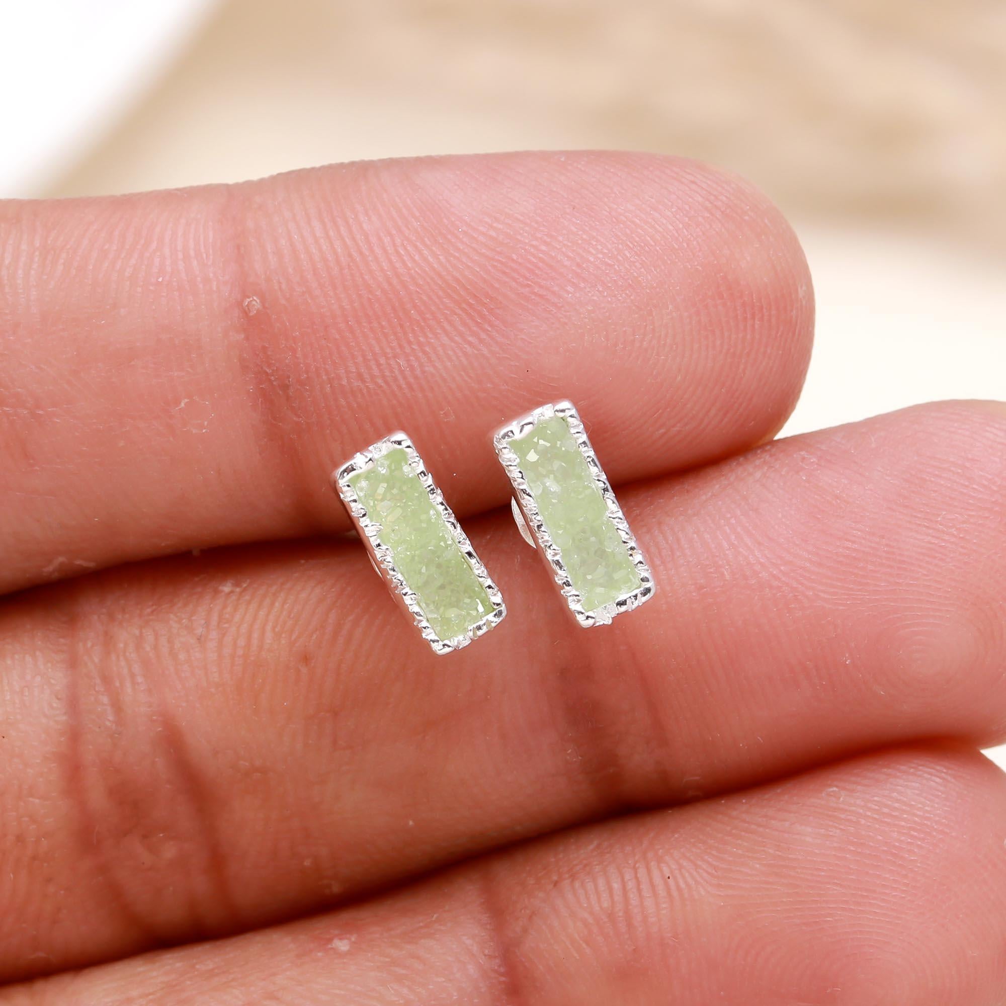 925 Sterling Silver Green Druzy Stud Earrings