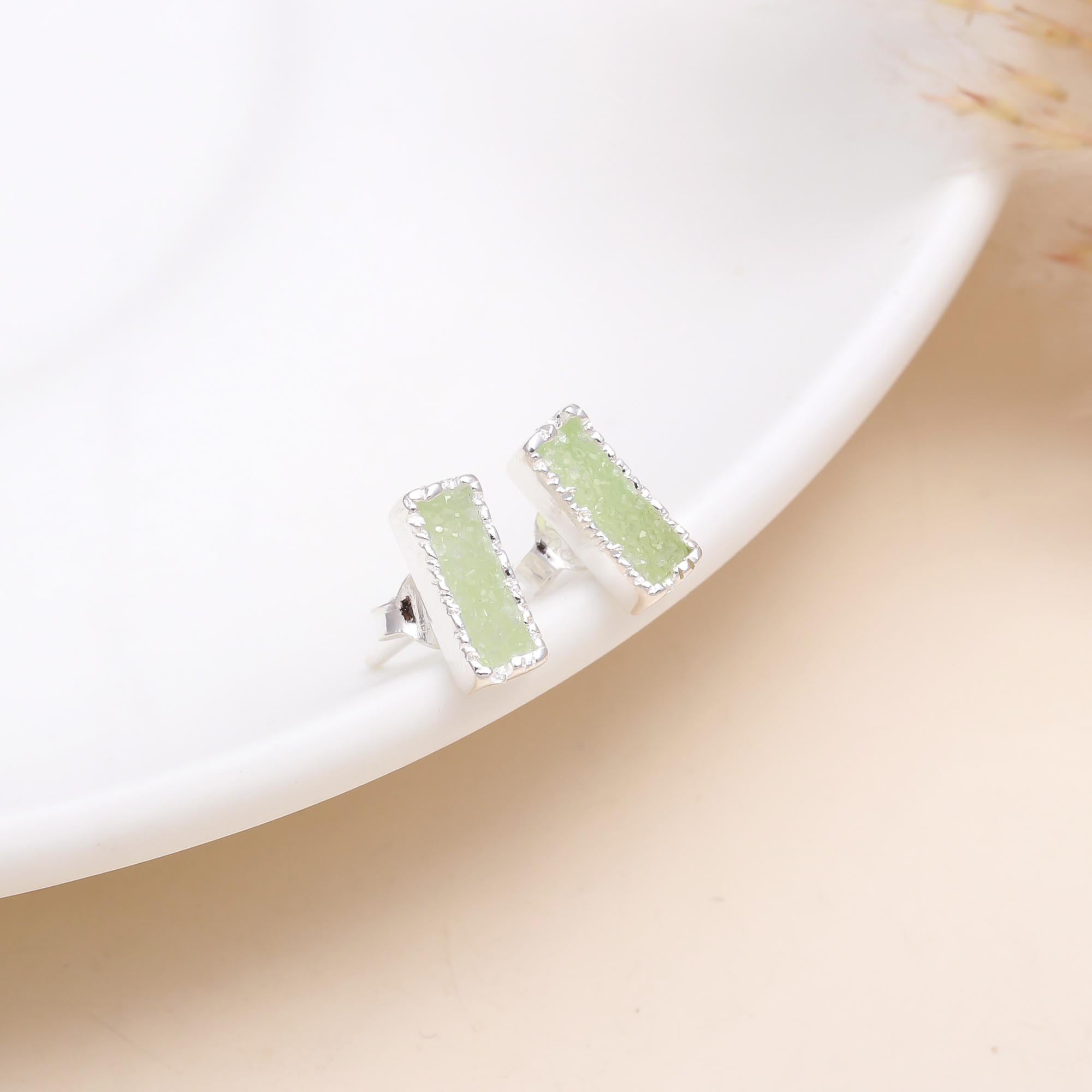 925 Sterling Silver Green Druzy Stud Earrings