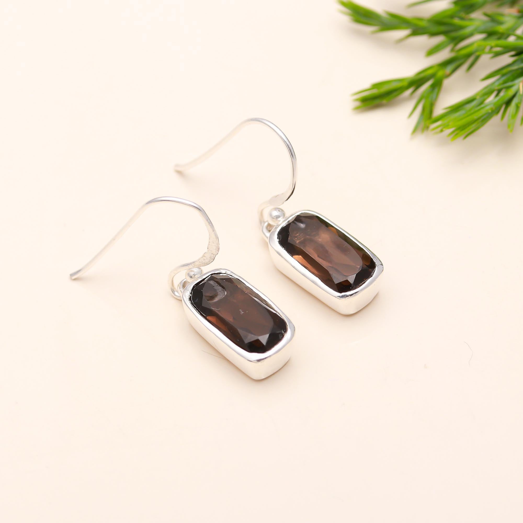 925 Silver Smoky Quartz Dangle Earrings