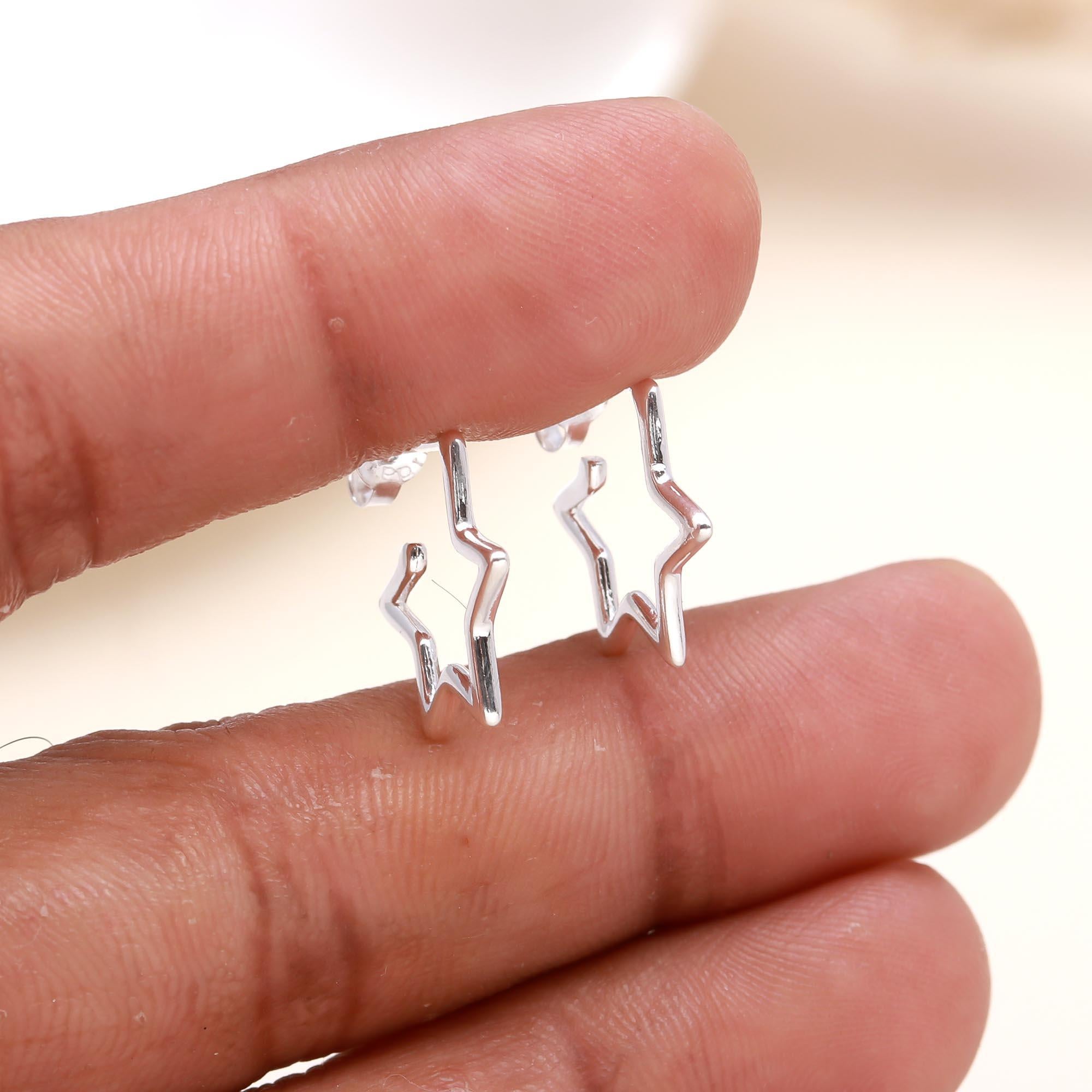 925 Sterling Silver Star Outline Stud Earrings