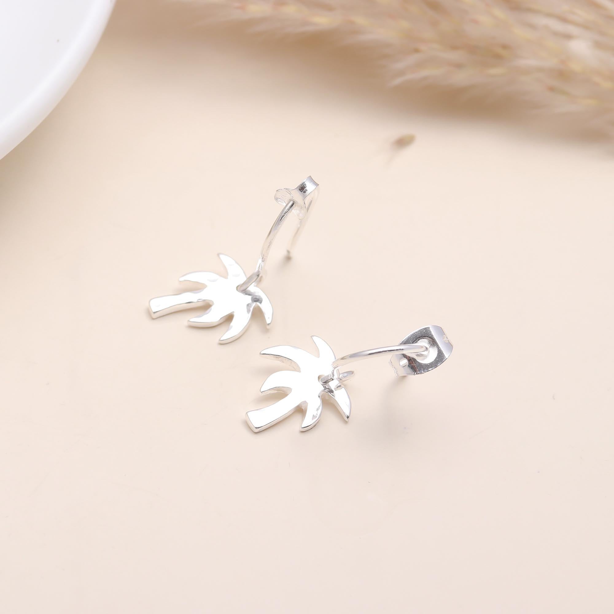 925 Sterling Silver Palm Tree Charm Hoop Earring