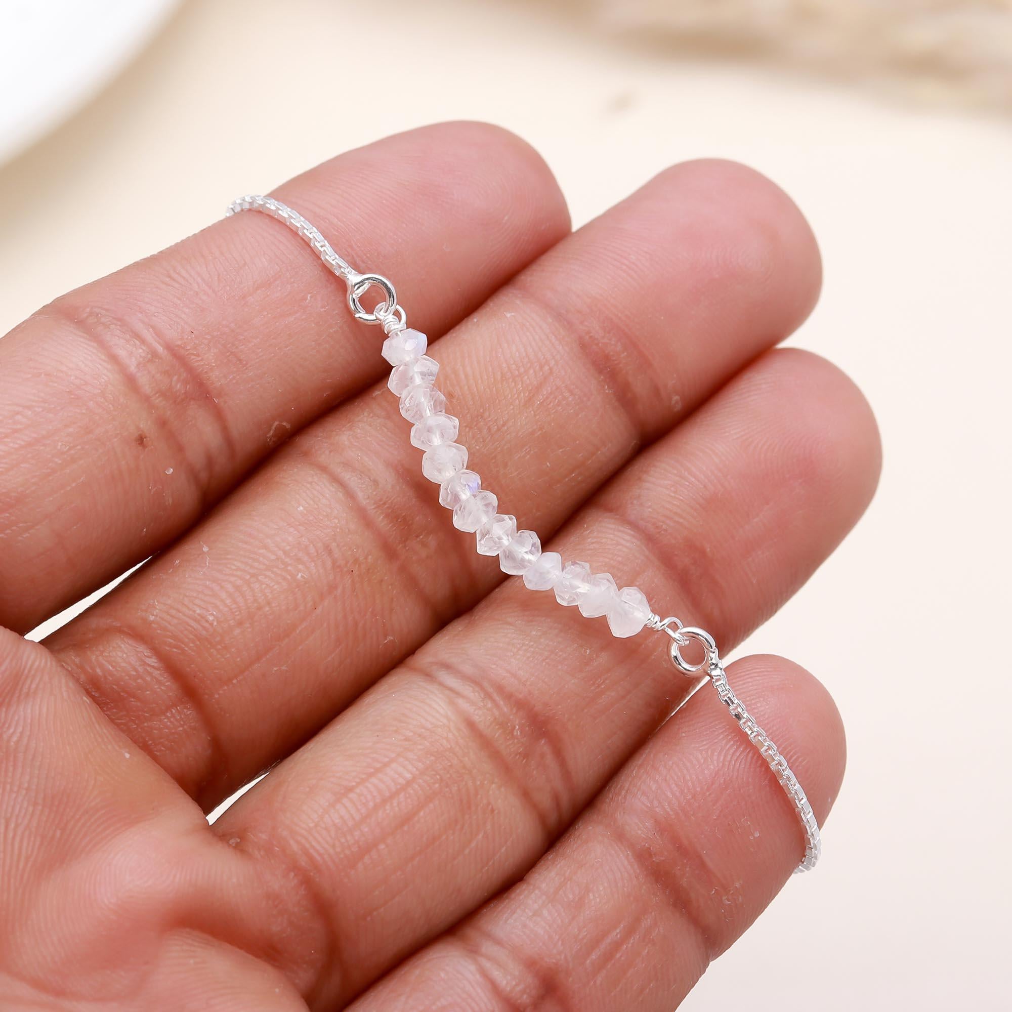 925 Sterling Silver Moonstone Adjustable Beaded Bracelet