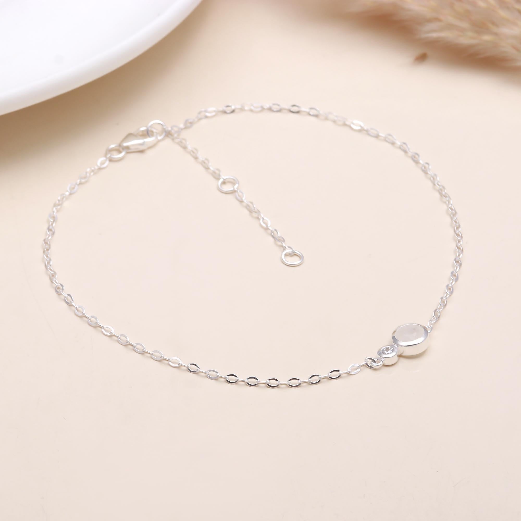 925 Sterling Silver Bezel-Set Stone Chain Bracelet