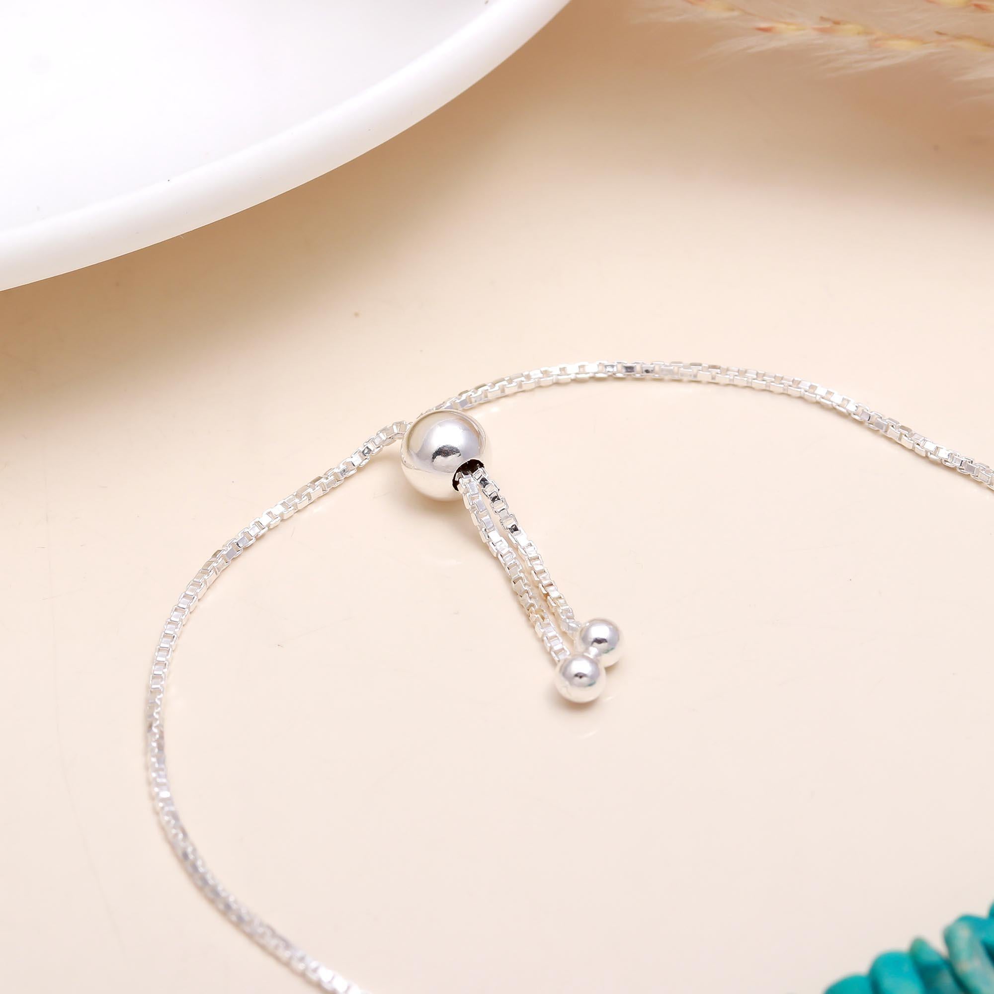 925 Sterling Silver Turquoise Chip Adjustable Boho Bracelet