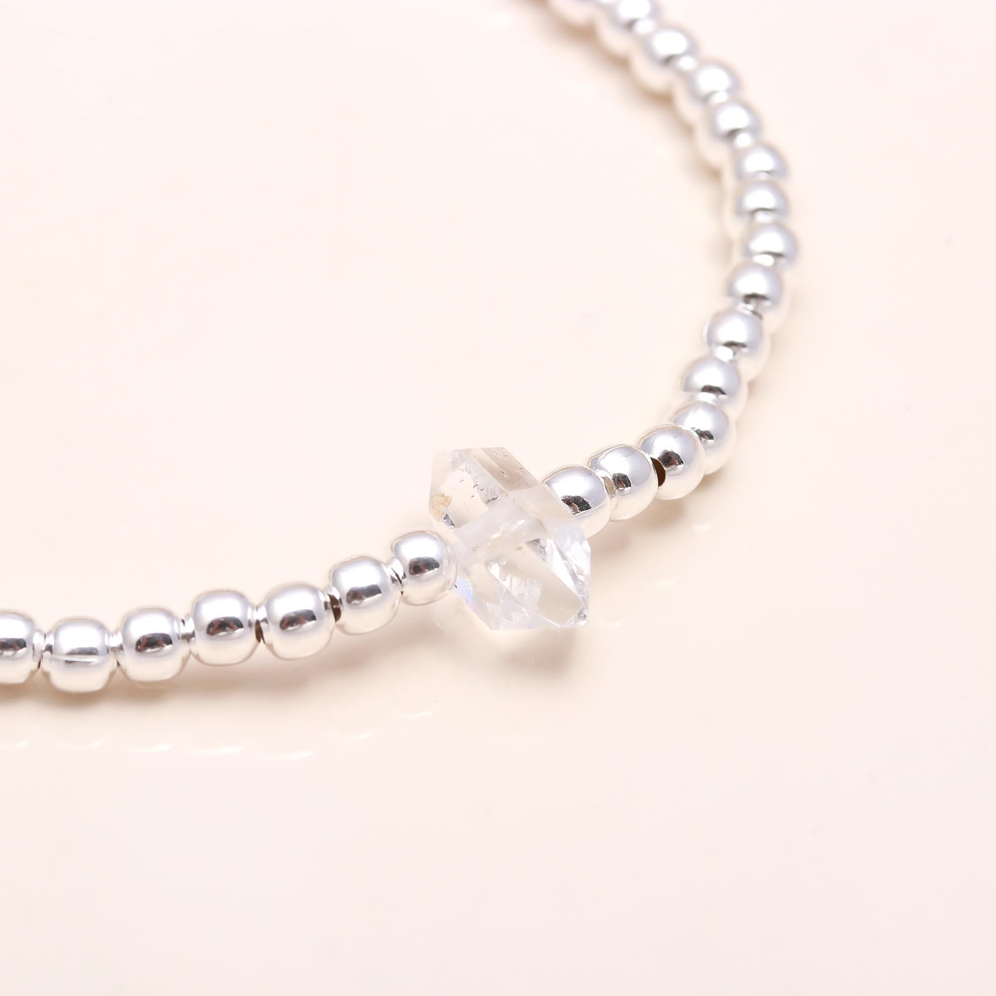 925 Sterling Silver Beaded Stretch Bracelet with Crystal Star