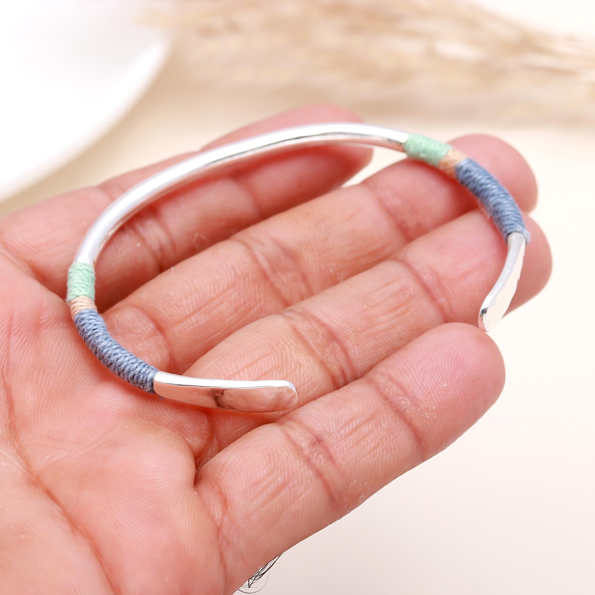 925 Sterling Silver Thread-Wrapped Cuff Bracelet