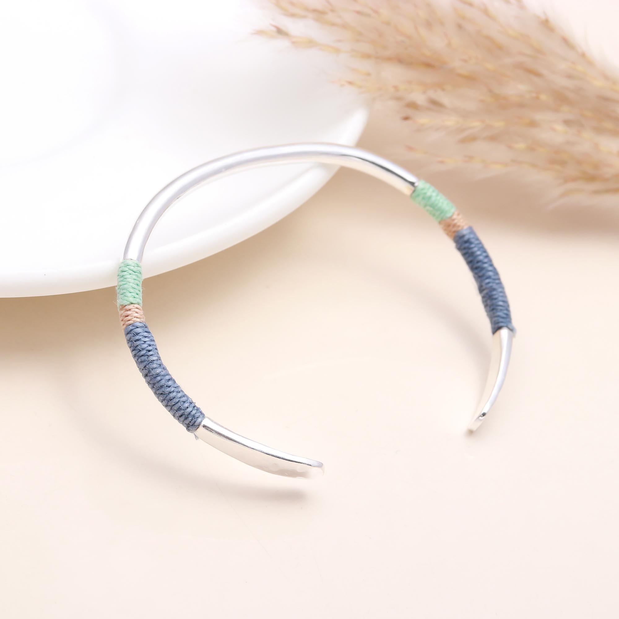 925 Sterling Silver Thread-Wrapped Cuff Bracelet