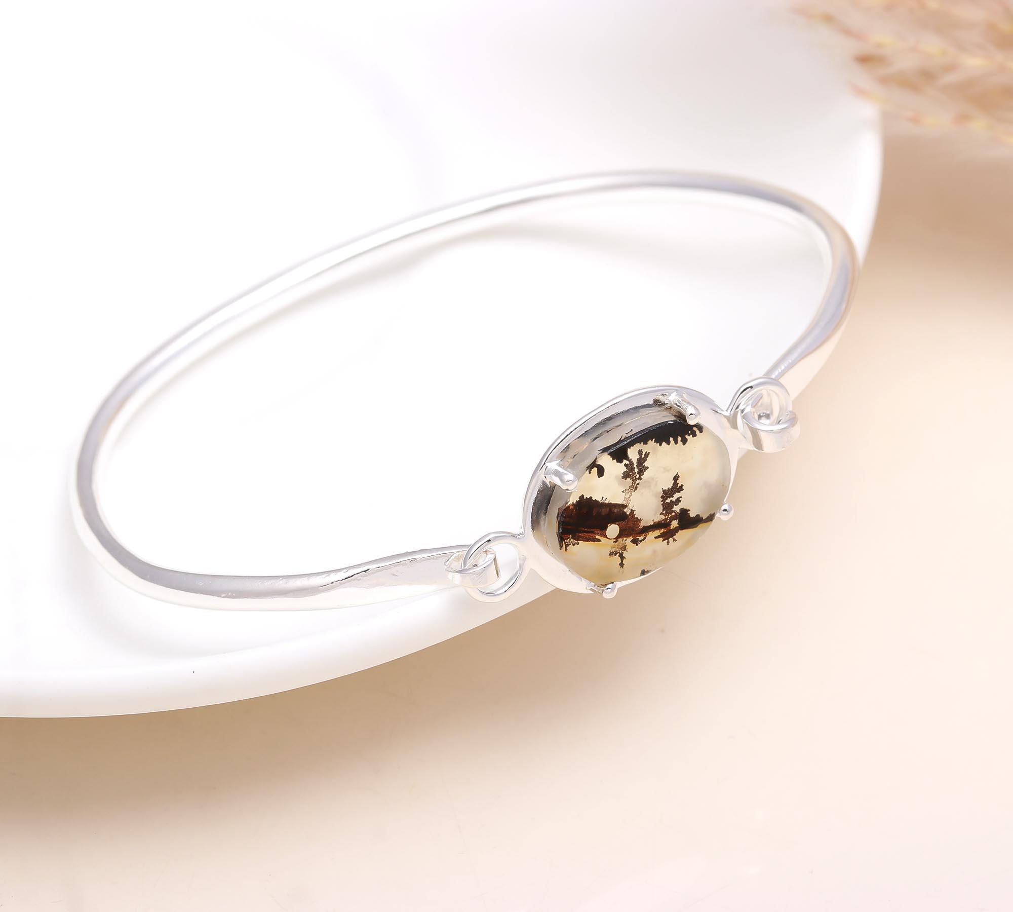 925 Sterling Silver Dendritic Agate Bangle Bracelet