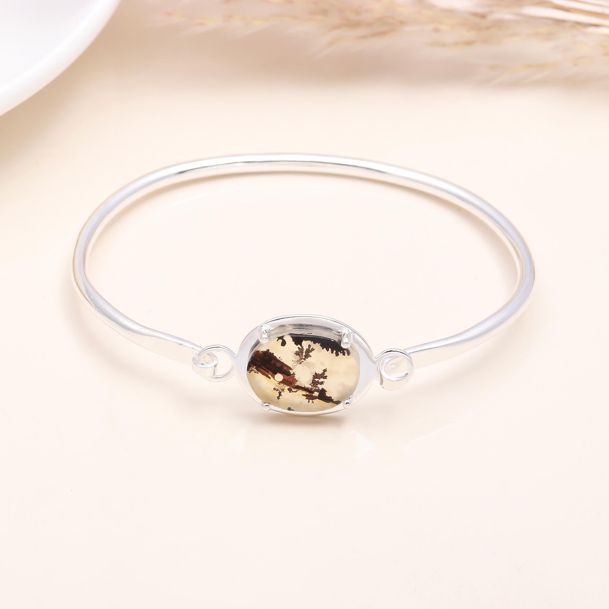 925 Sterling Silver Dendritic Agate Bangle Bracelet