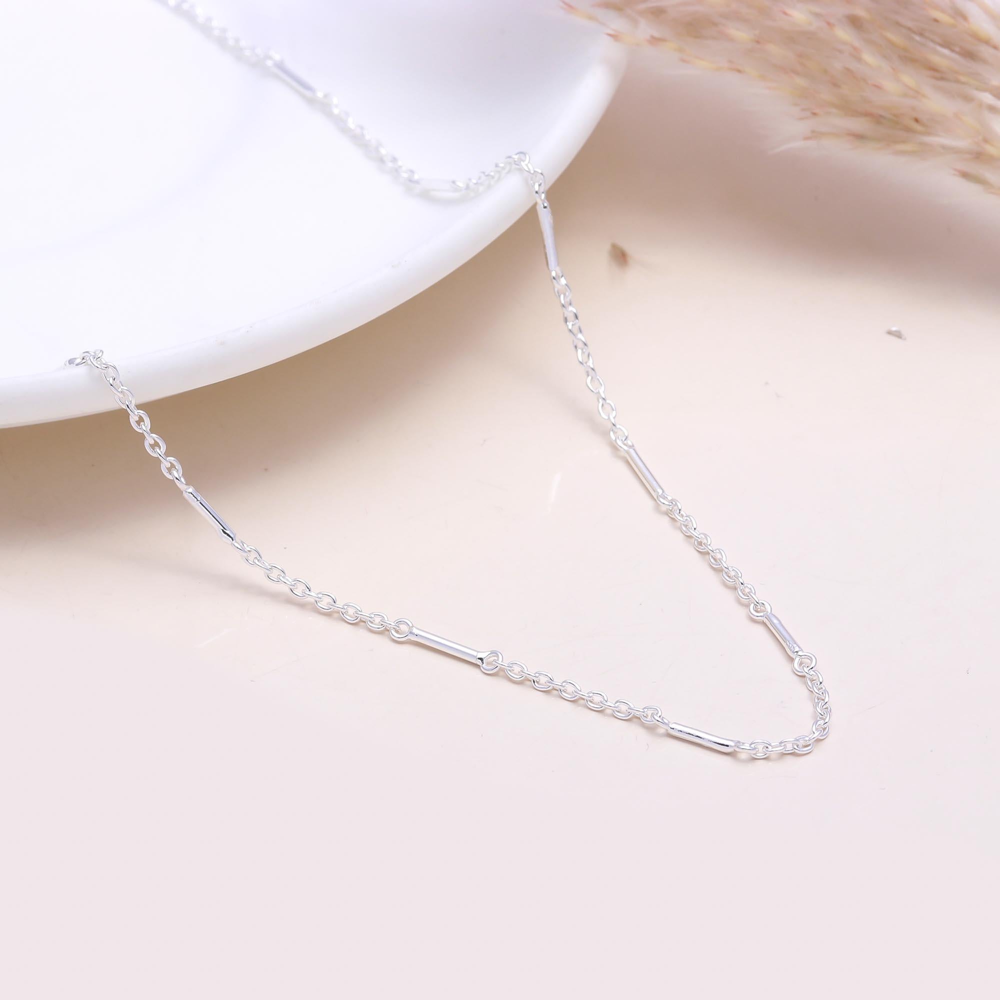 925 Sterling Silver Bar Link Chain Necklace