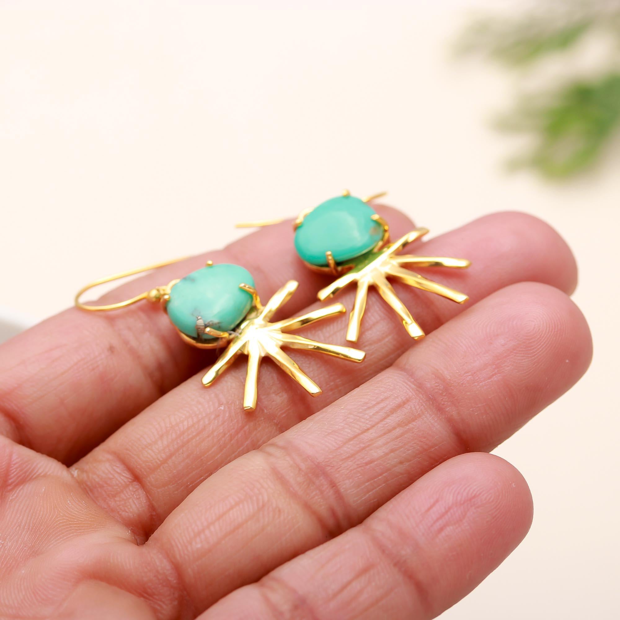 The Solar Flare: Organic Turquoise & Gold Sunburst Earrings