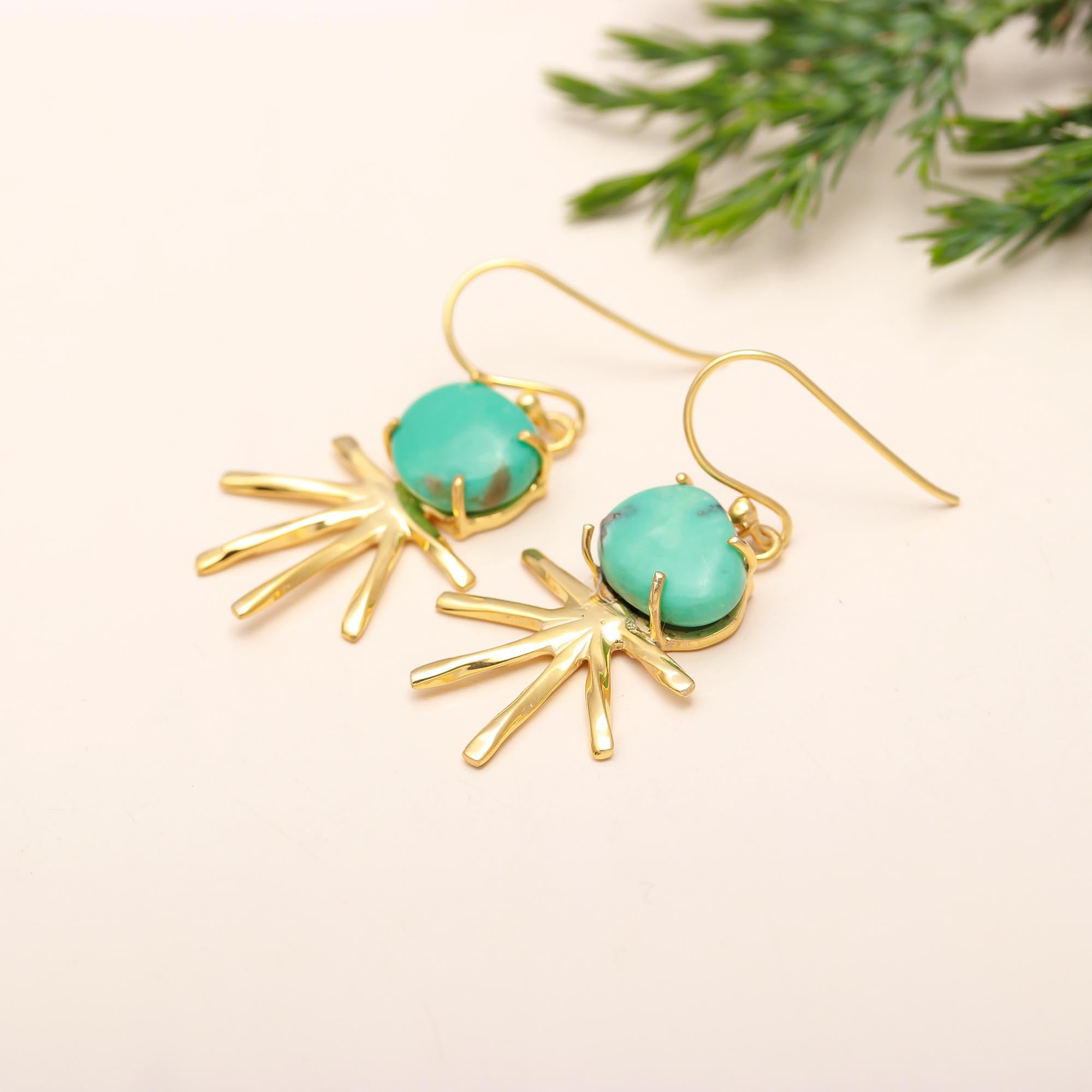 The Solar Flare: Organic Turquoise & Gold Sunburst Earrings