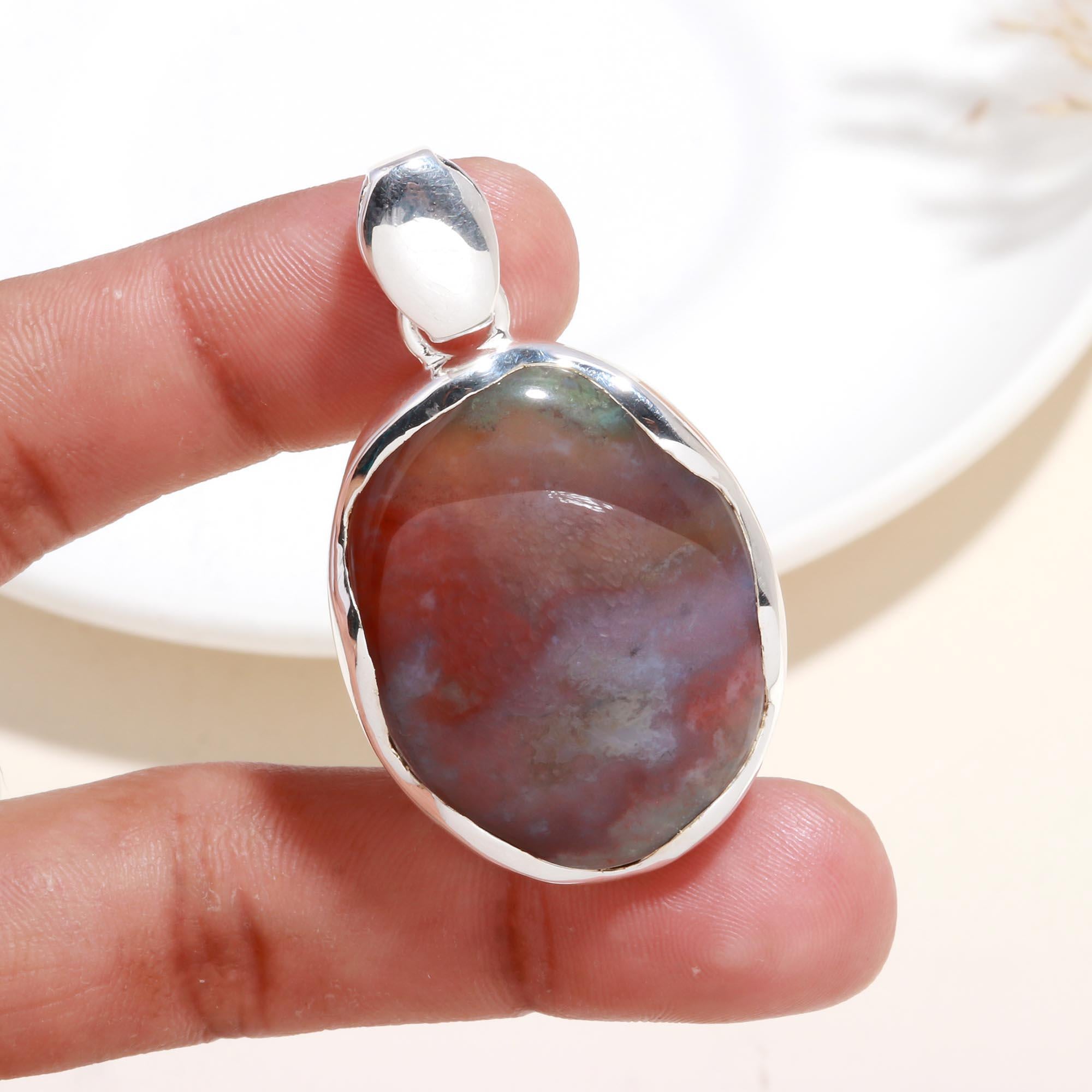 925 Sterling Silver Natural Jasper Oval Pendant