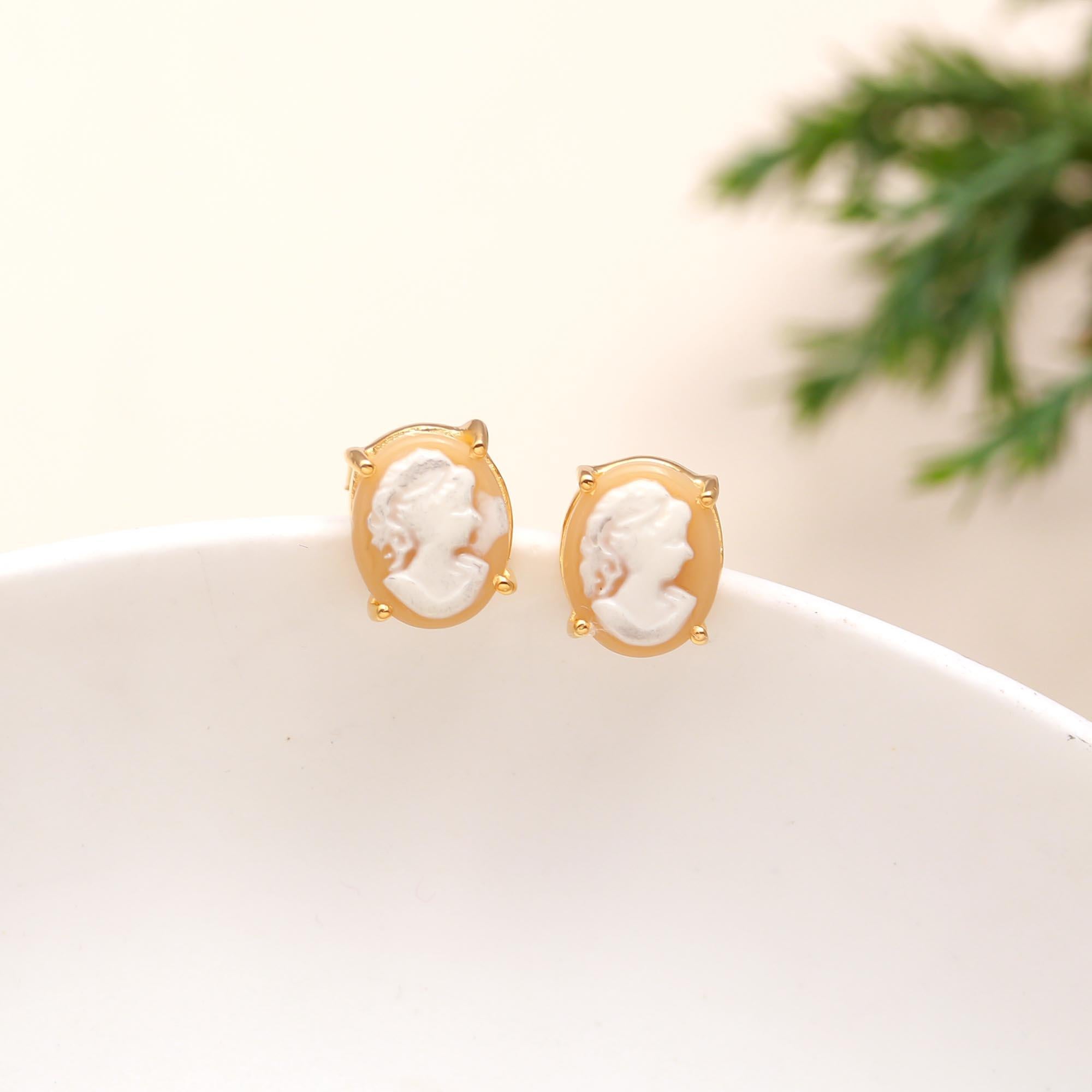 The Vintage Portrait: Classic Cameo & Gold Stud Earrings