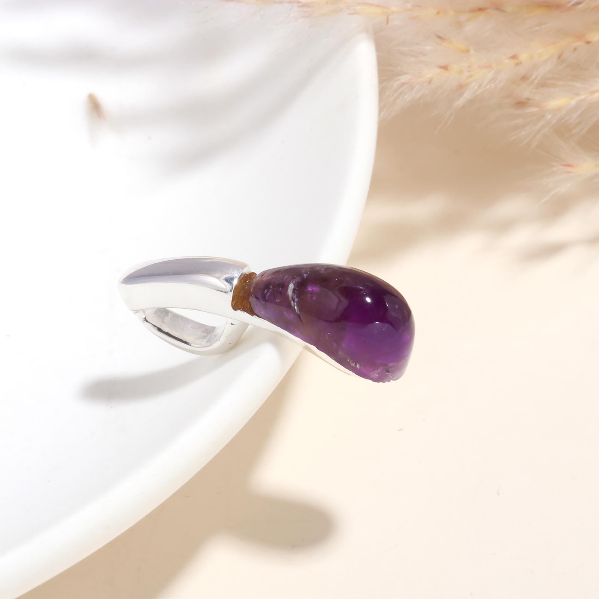 925 Sterling Silver Natural Raw Amethyst Pendant