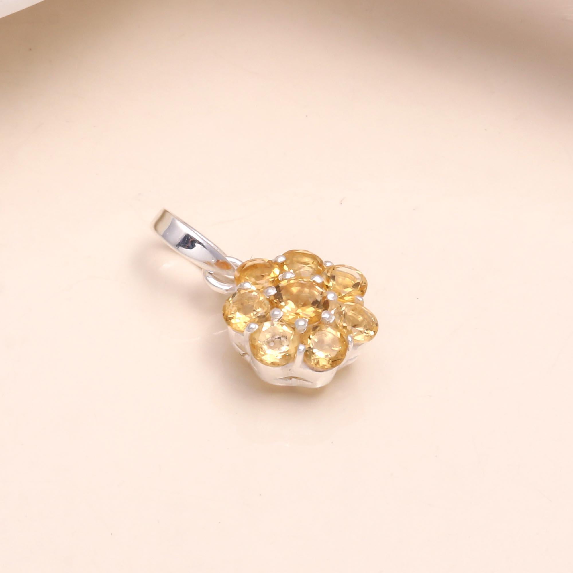 925 Sterling Silver Citrine Cluster Pendant