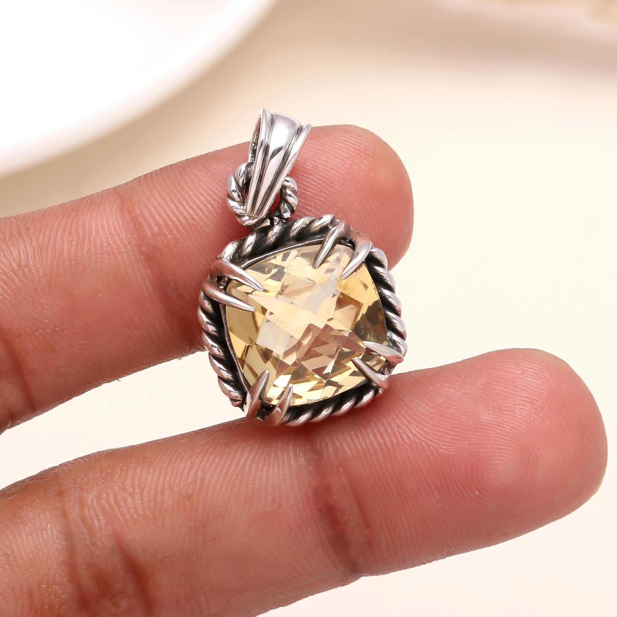 925 Sterling Silver Vintage Citrine Pendant