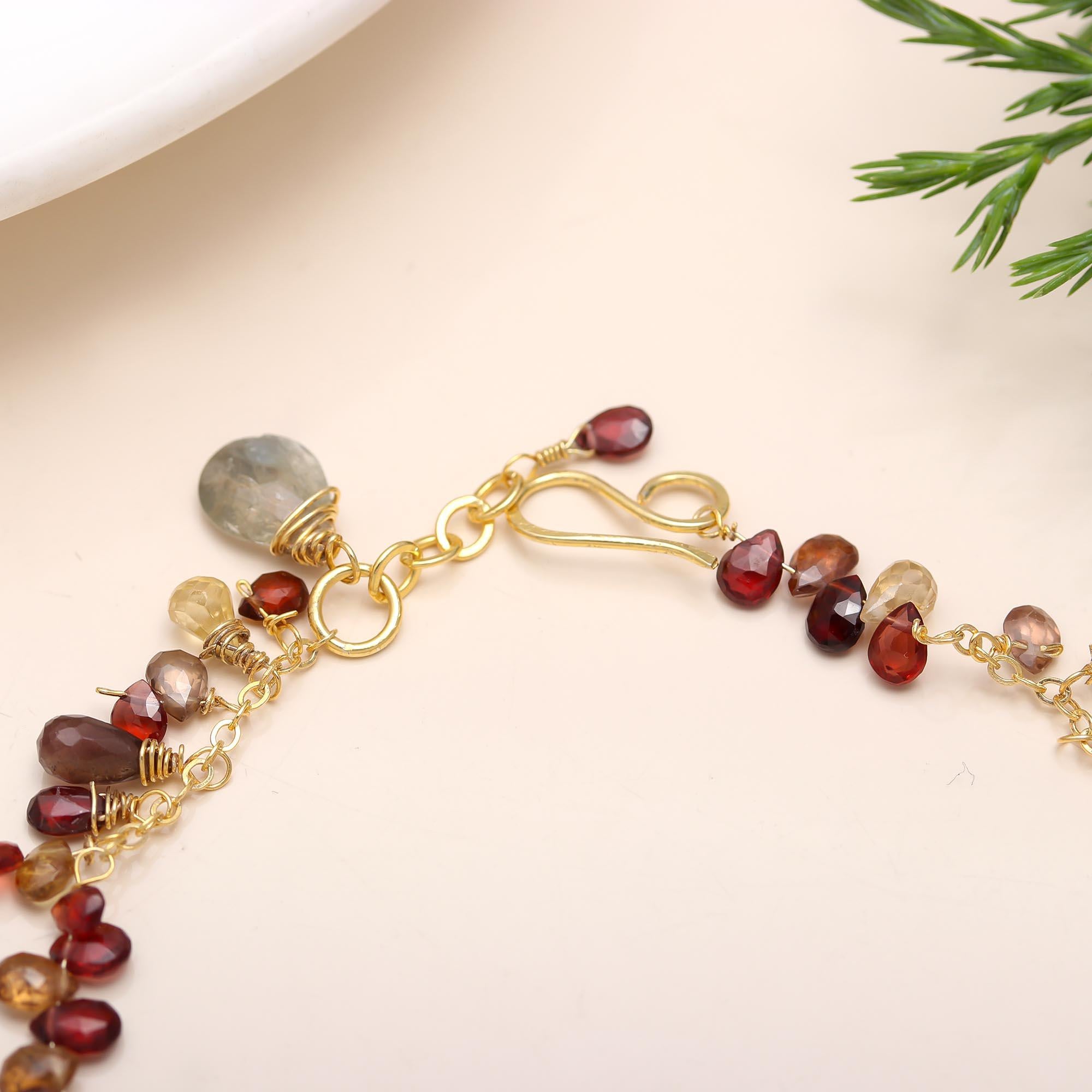 925 Silver Multi Garnet Chain Bracelet