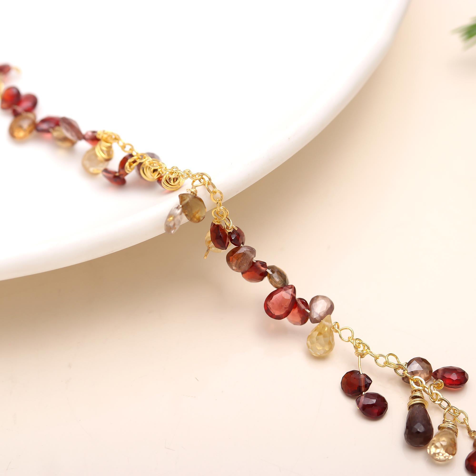 925 Silver Multi Garnet Chain Bracelet