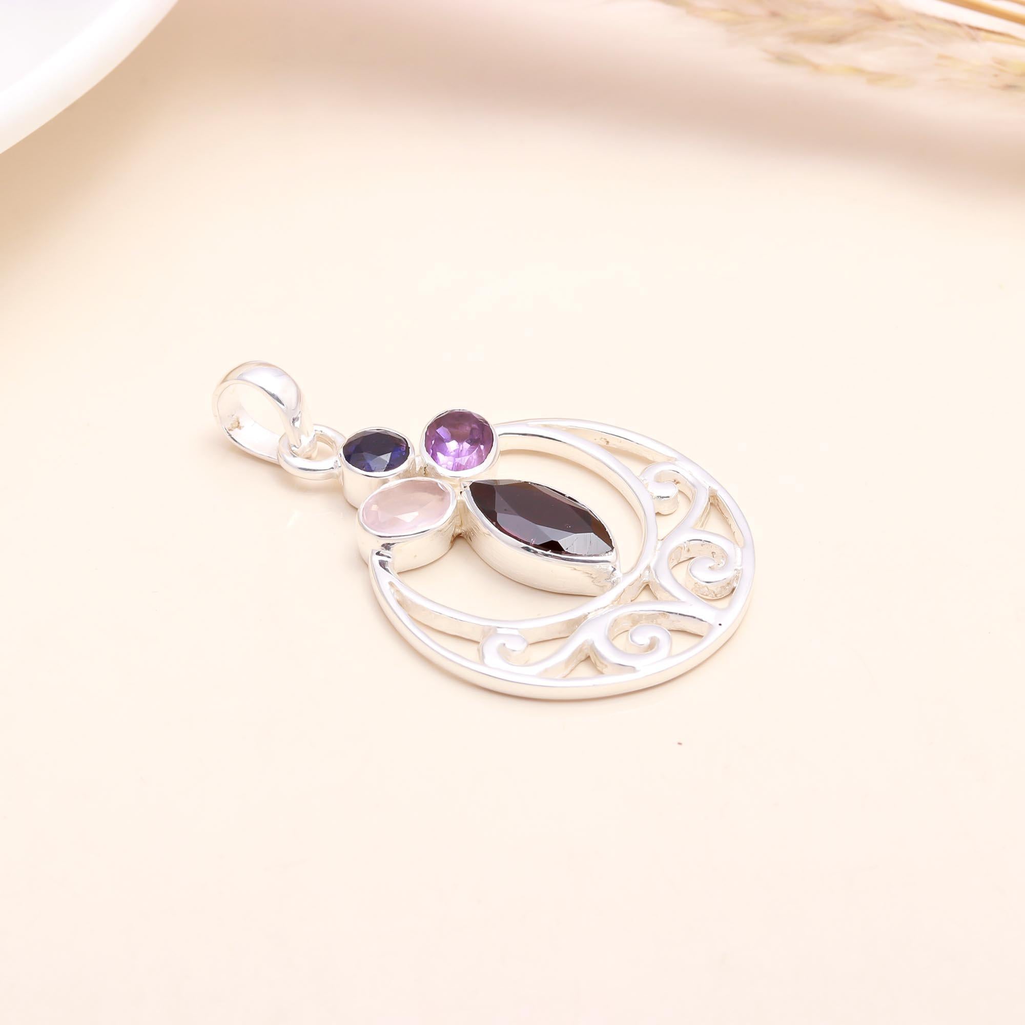 925 Sterling Silver Multi-Gemstone Pendant