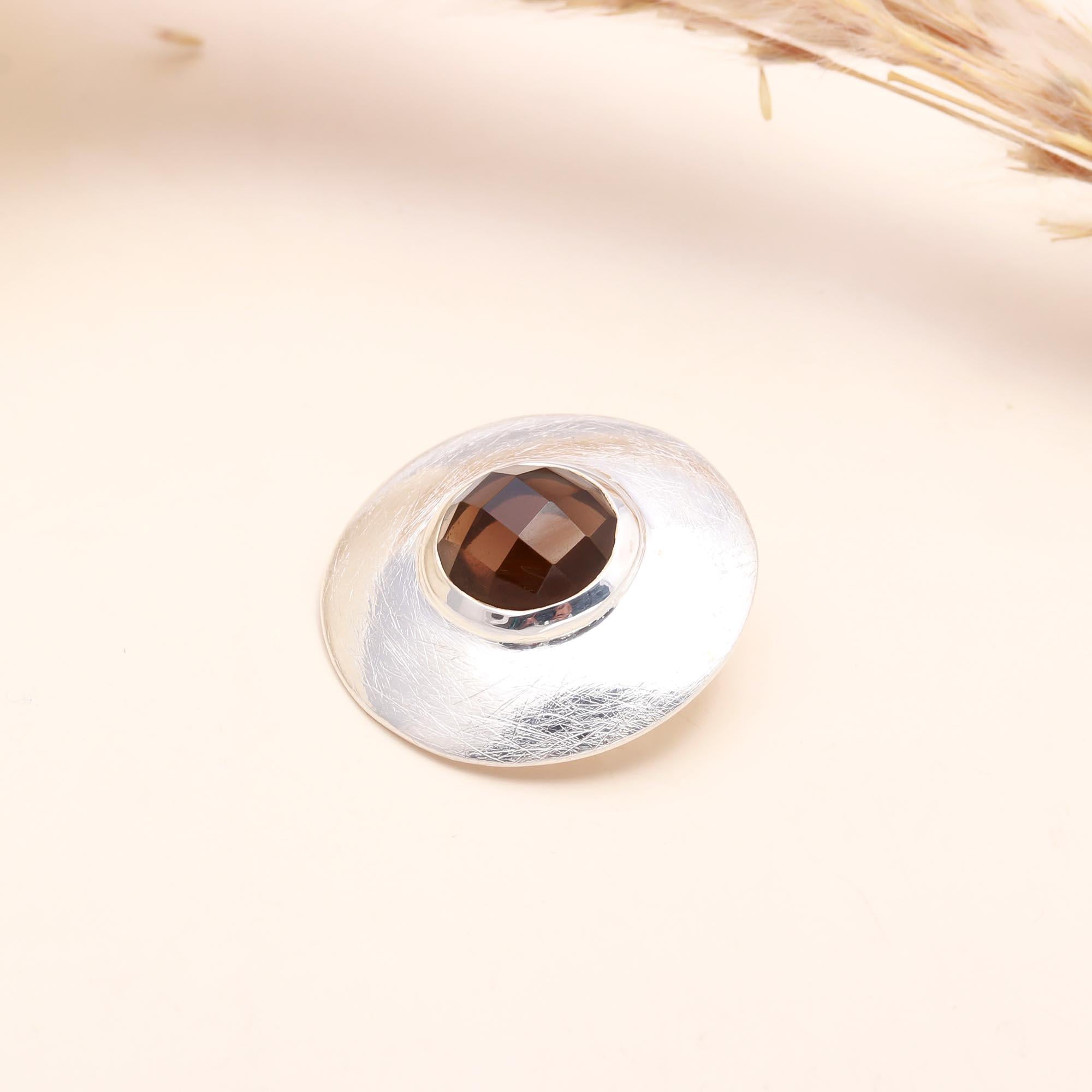 925 Sterling Silver Modern Smoky Quartz Disc Pendant