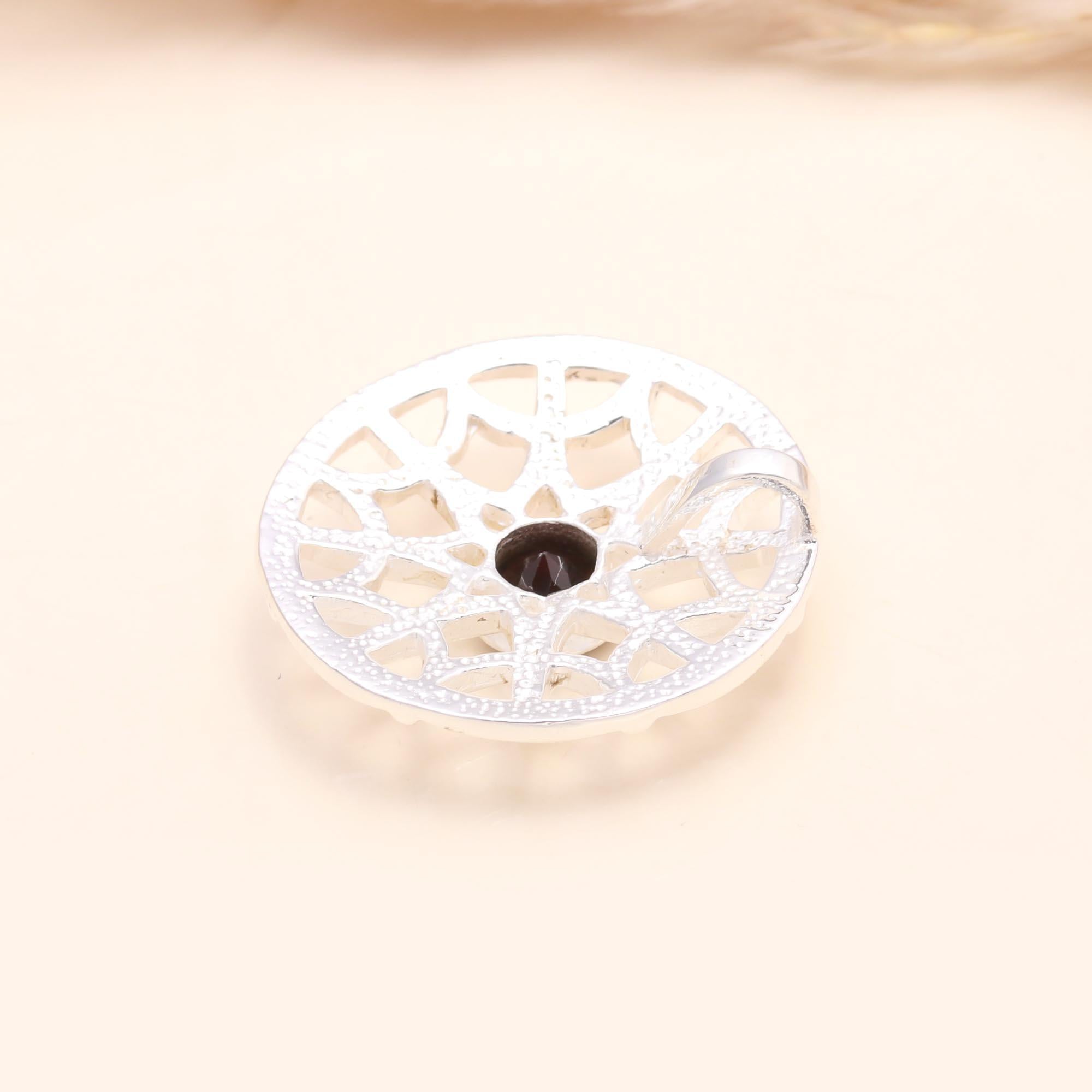 925 Sterling Silver Garnet Filigree Pendant