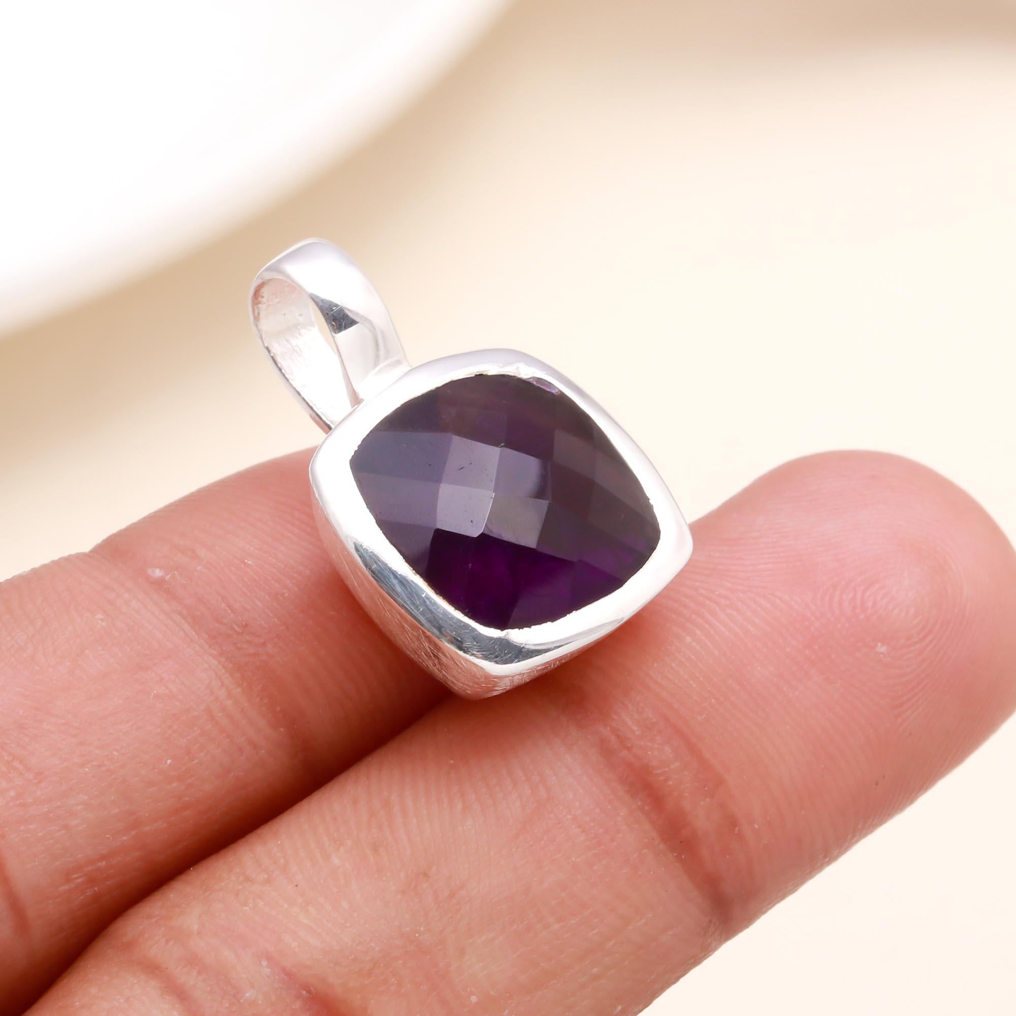 925 Sterling Silver Deep Purple Amethyst Pendant