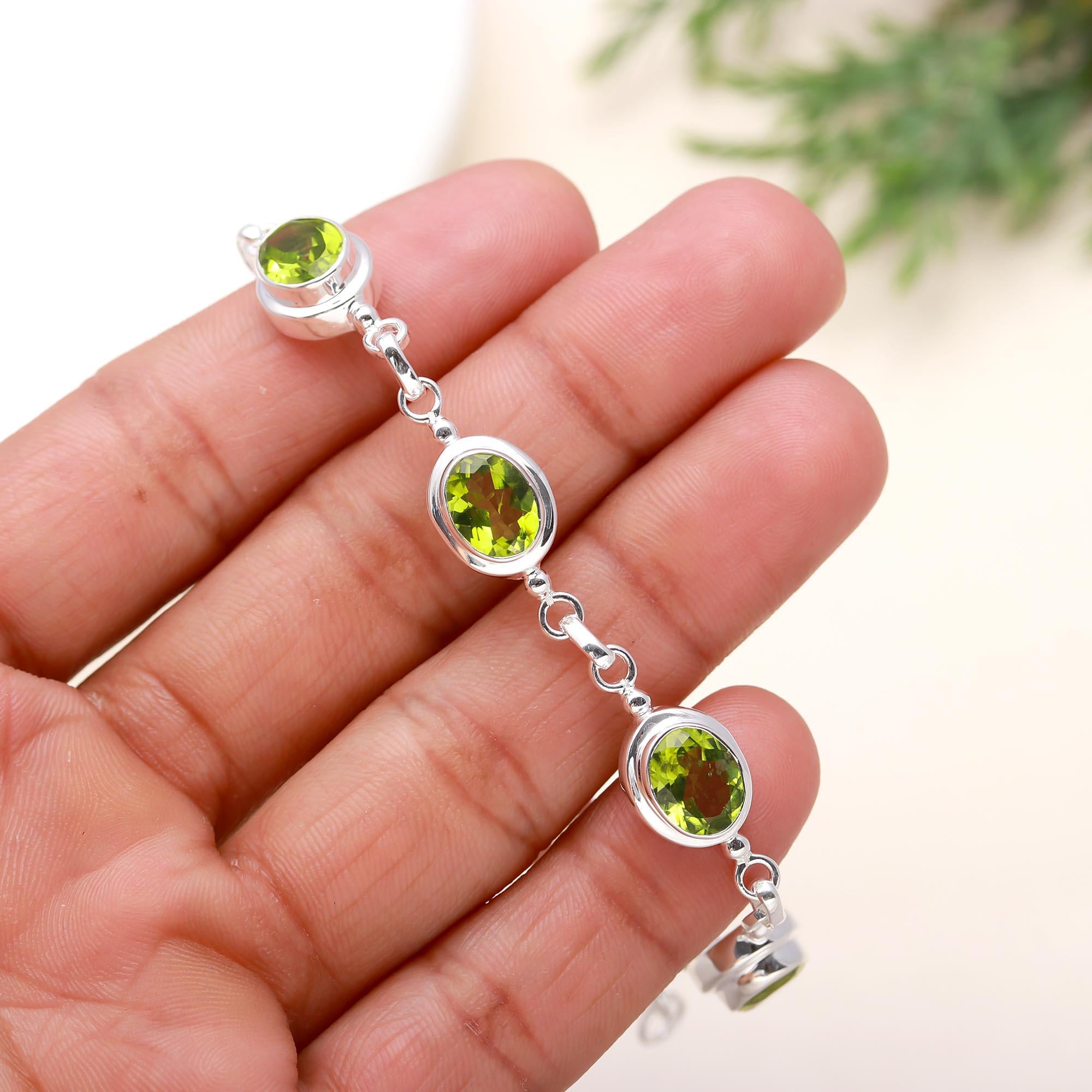 925 Silver Peridot Link Bracelet