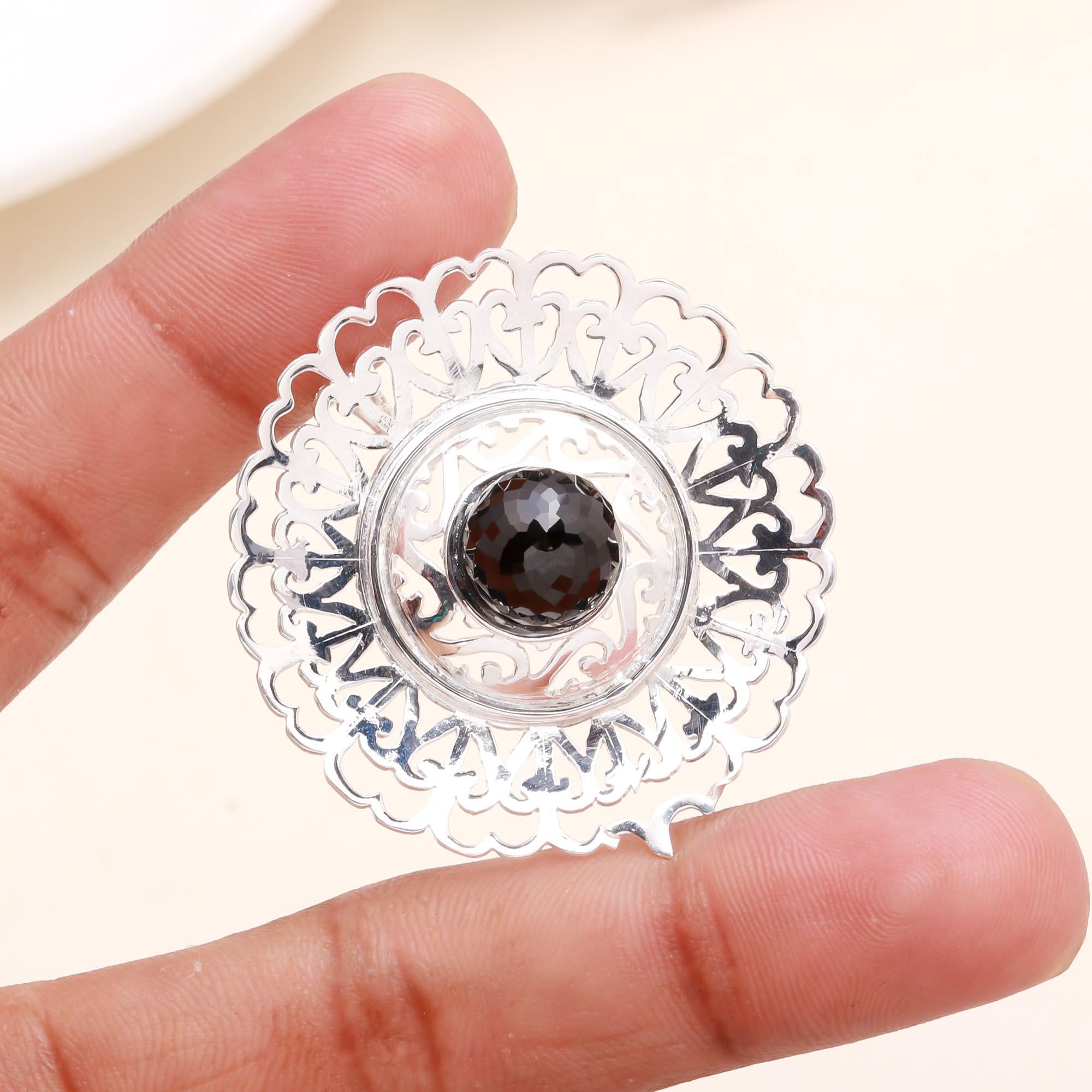 925 Sterling Silver Filigree Smoky Quartz Boho Pendant