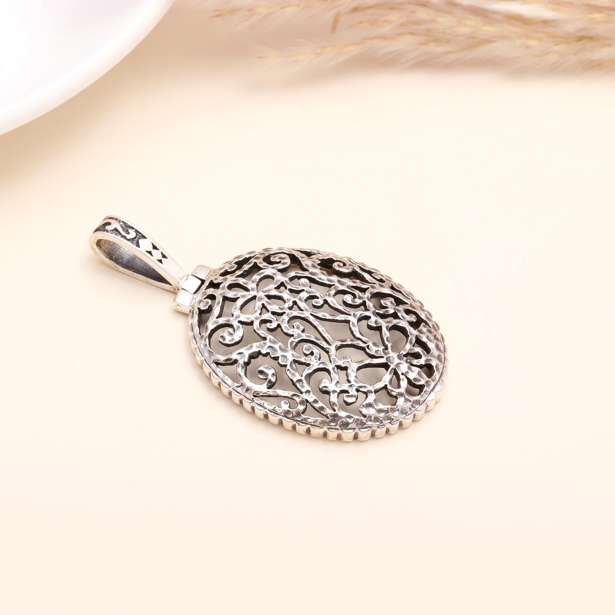 925 Sterling Silver Oval Filigree Silver Pendant