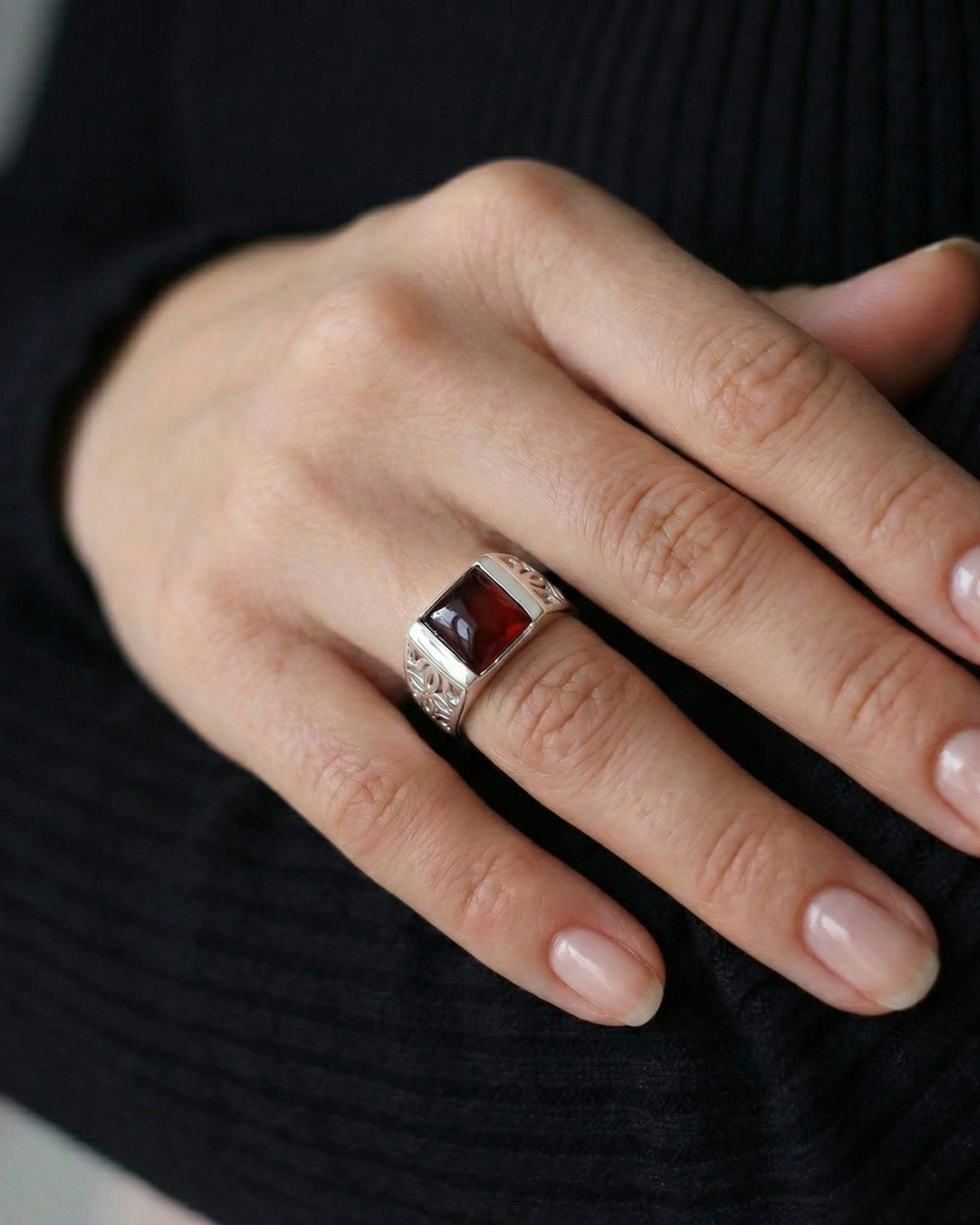 925 Silver Garnet Statement Ring