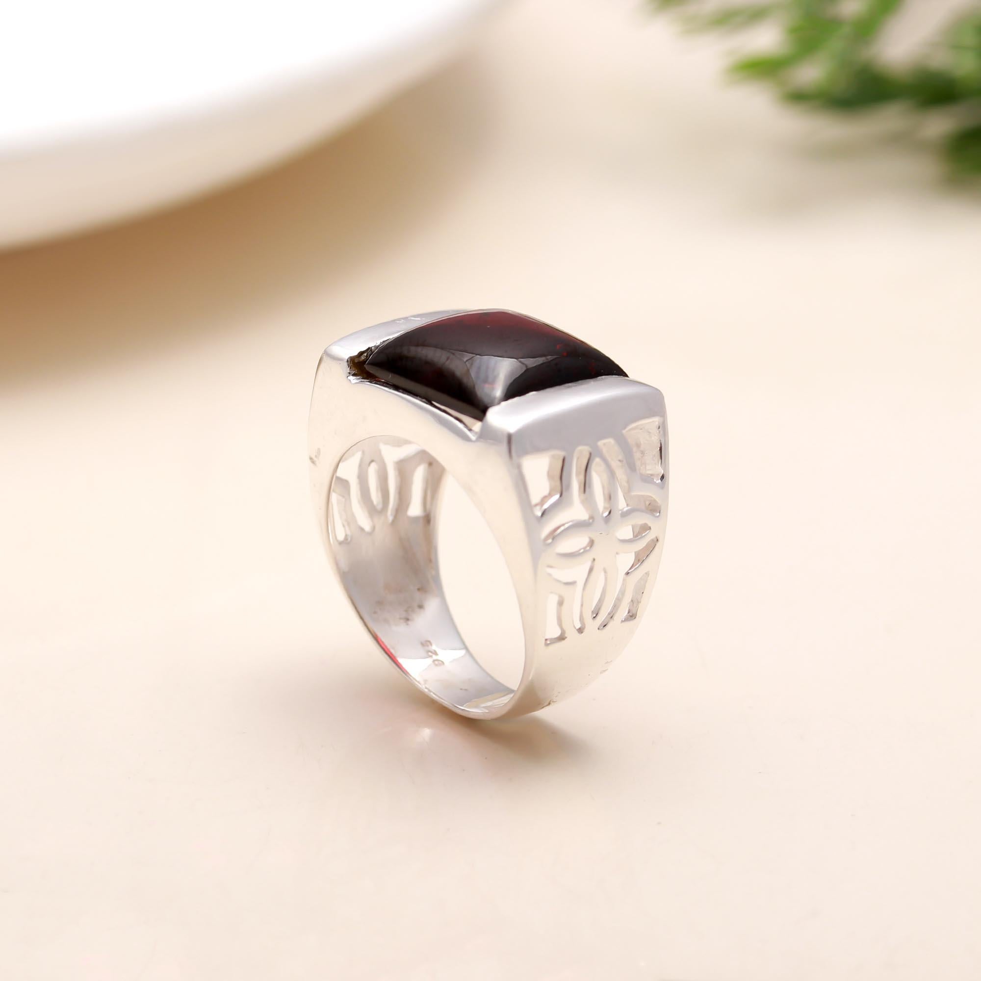 925 Silver Garnet Statement Ring