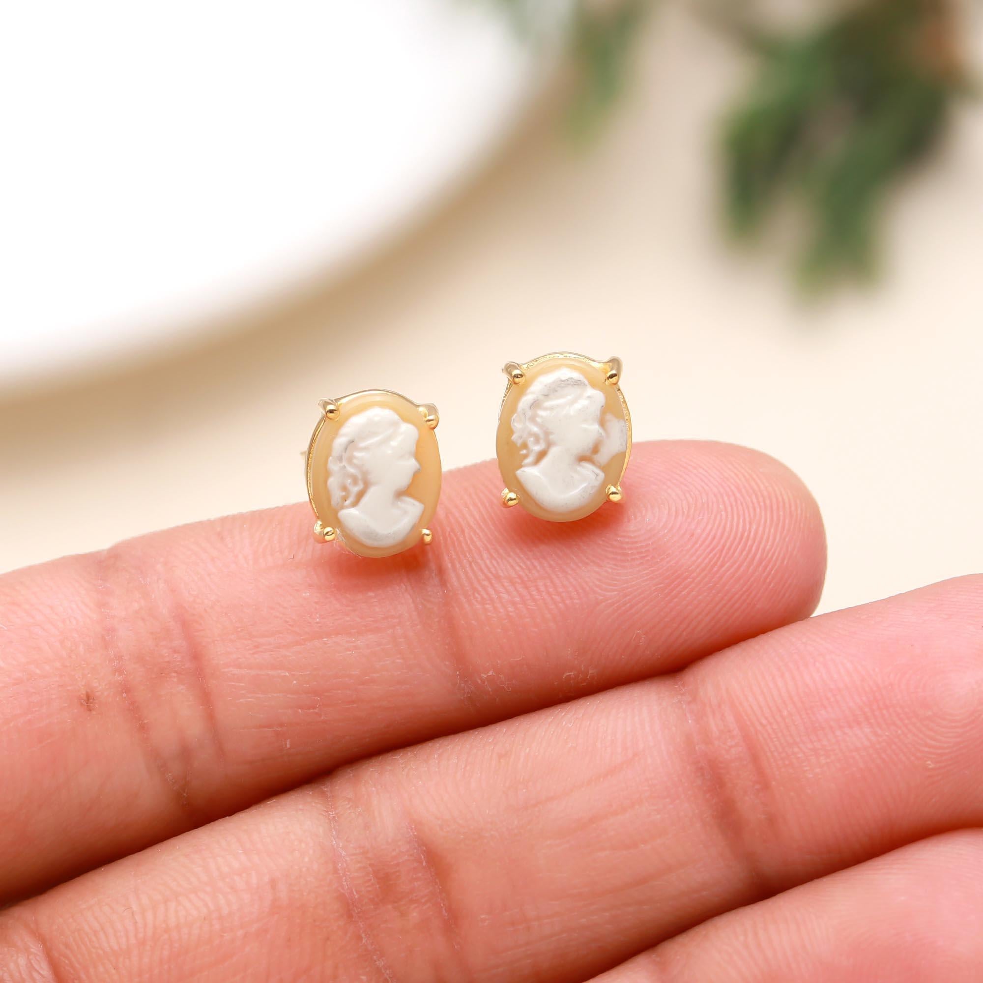 The Vintage Portrait: Classic Cameo & Gold Stud Earrings
