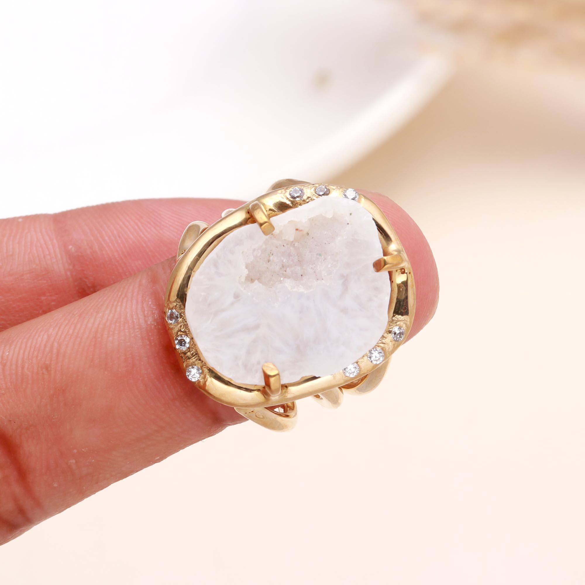 925 Sterling Silver White Druzy Ring